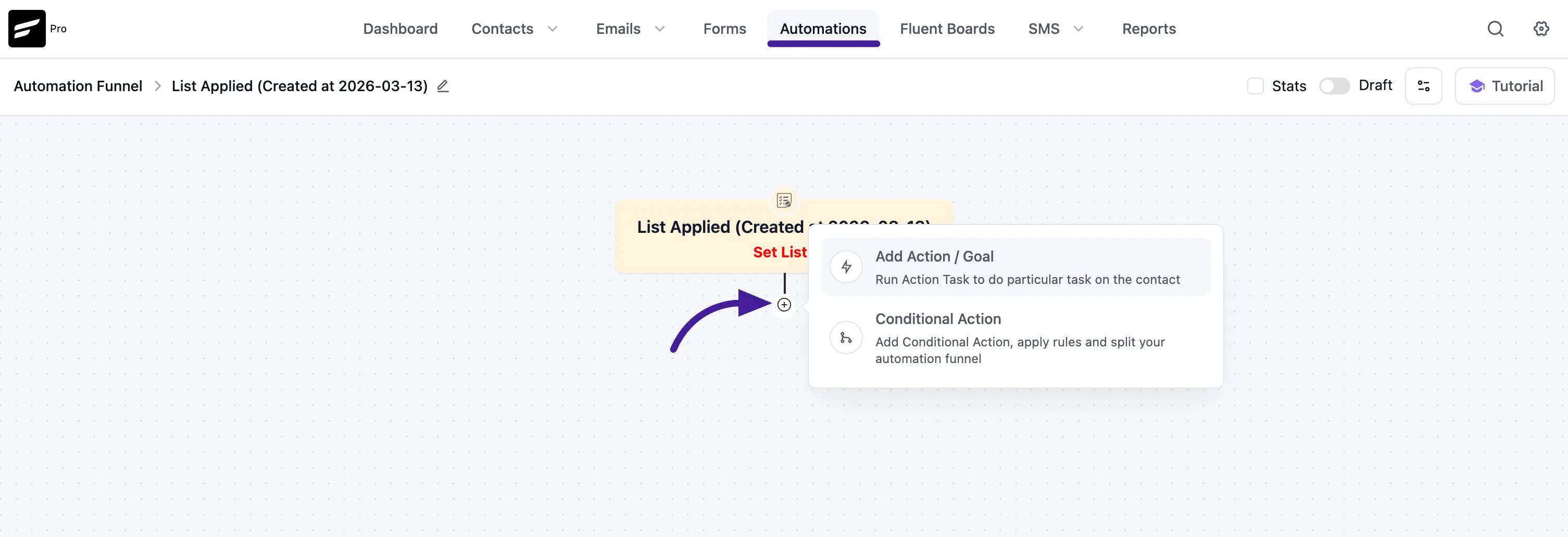 add action : goal option