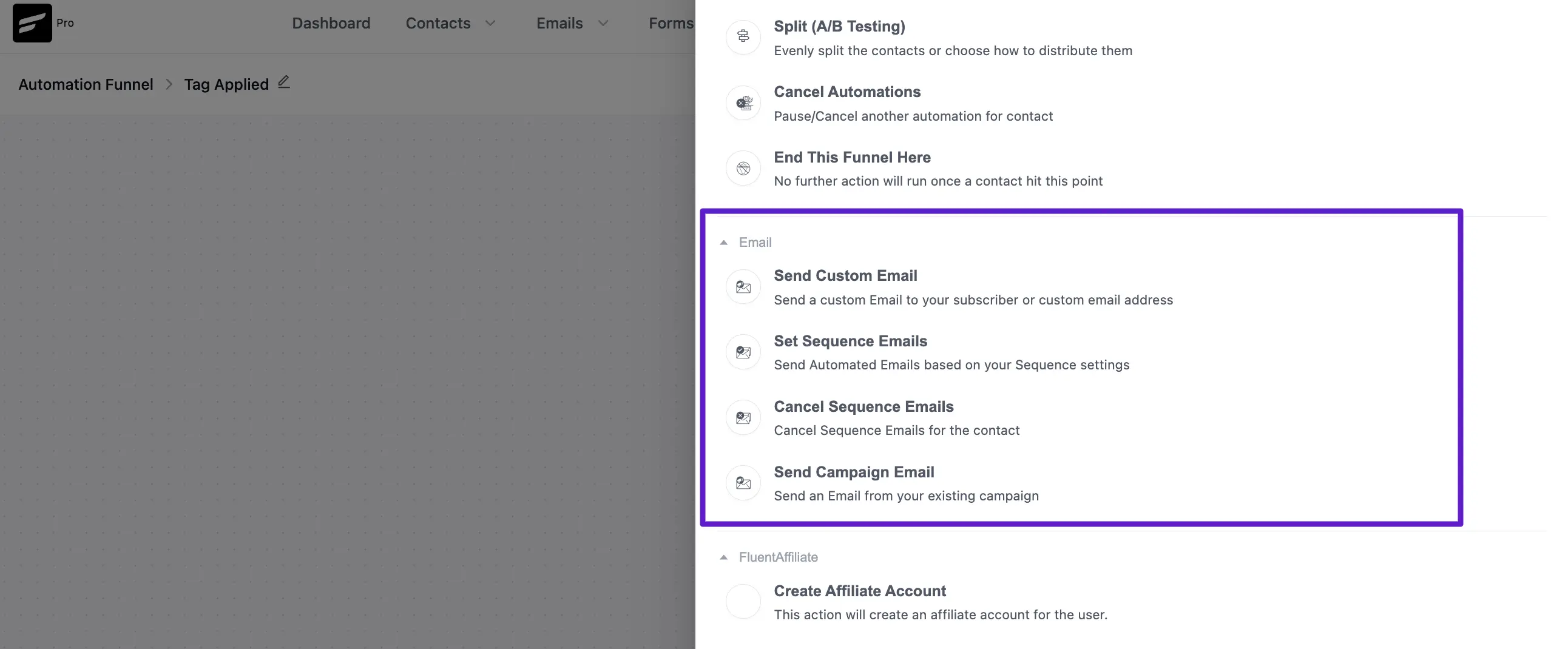 All email actions