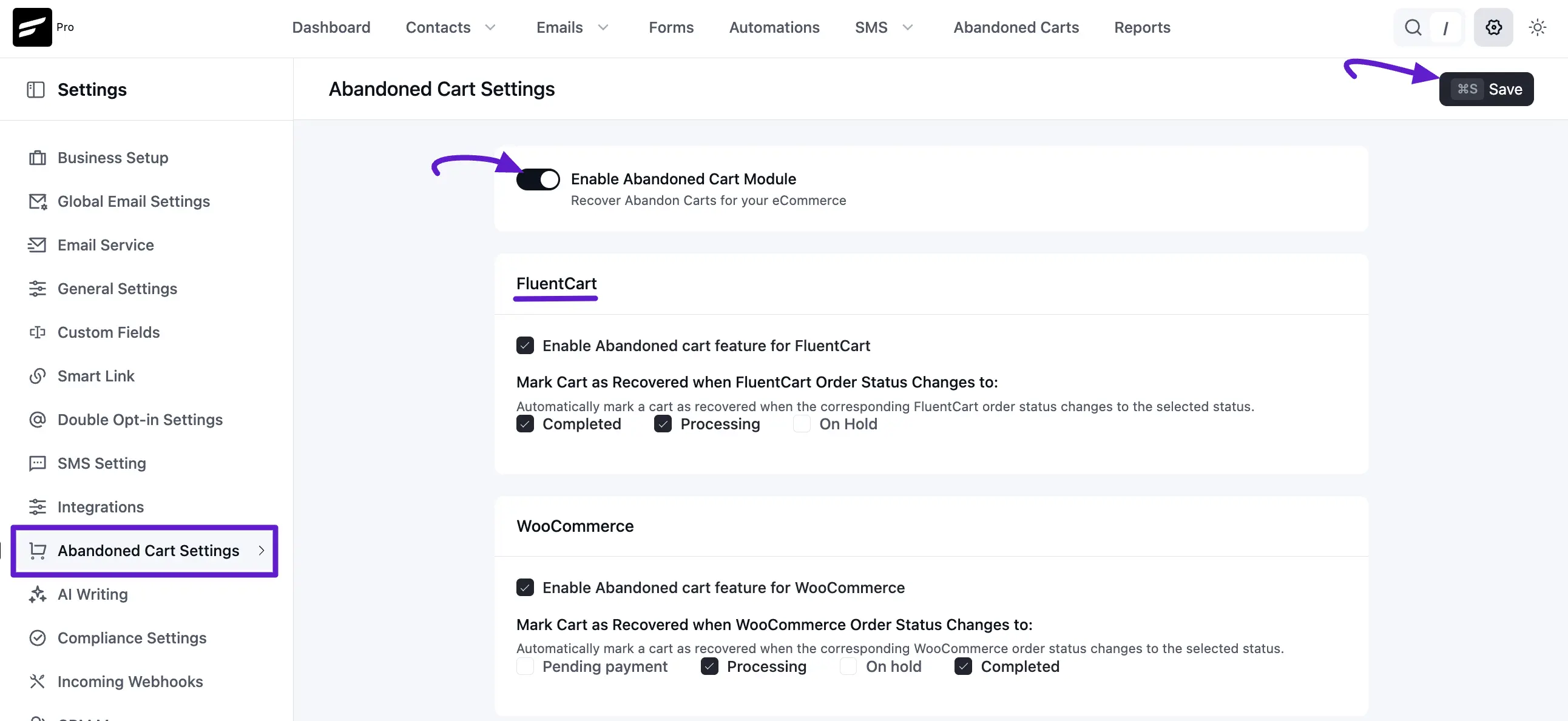 Abandoned Cart Settings