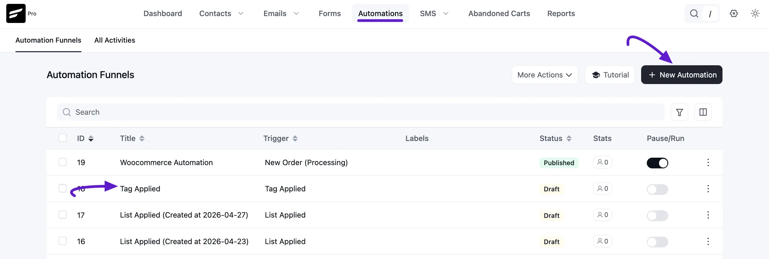 Open desired automation or create new one