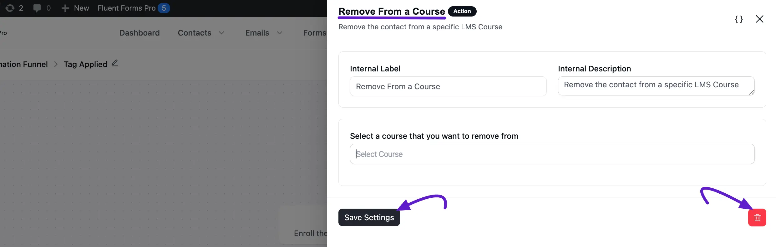 Remove from a course in LifterLMS