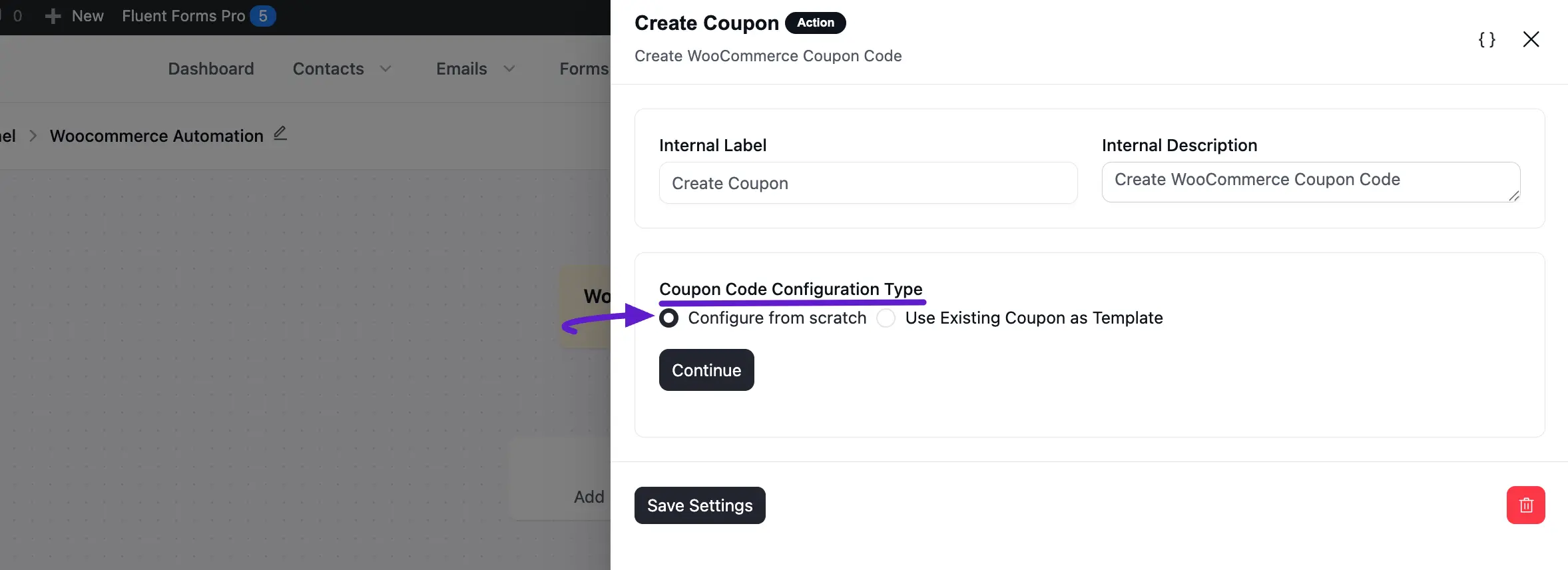 configure from scratch option and continue button