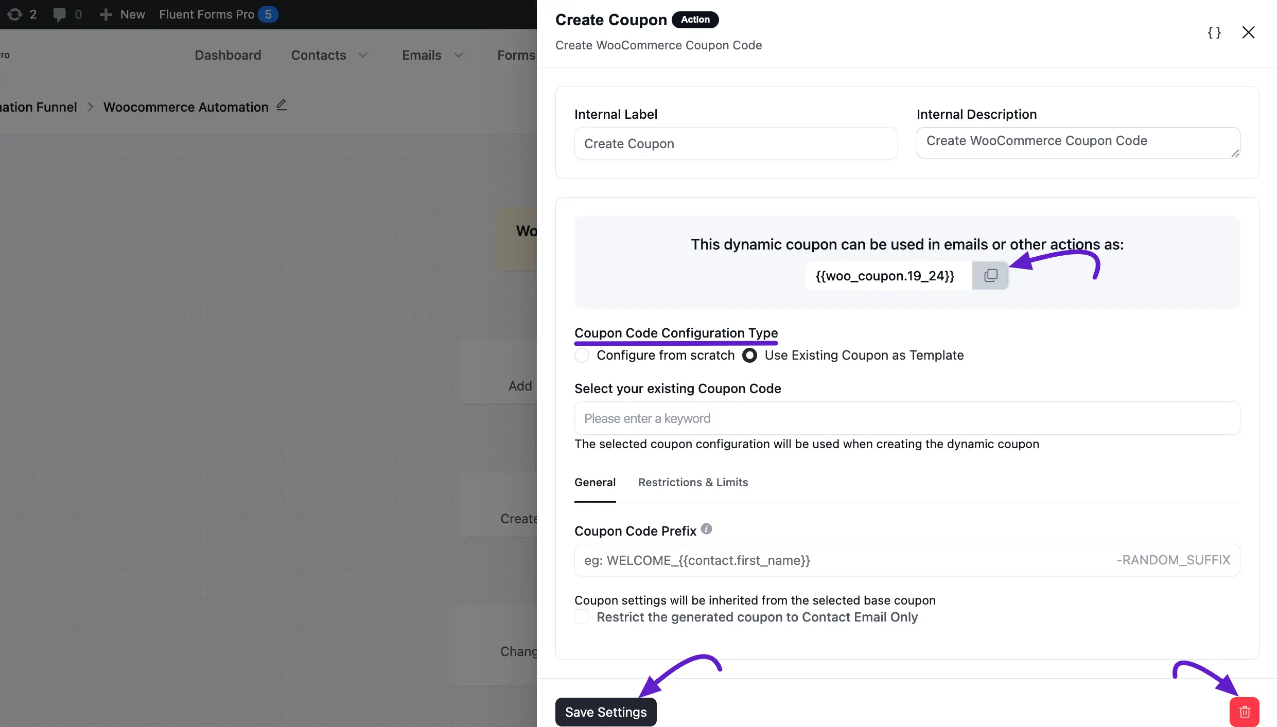 use existing coupn as template option
