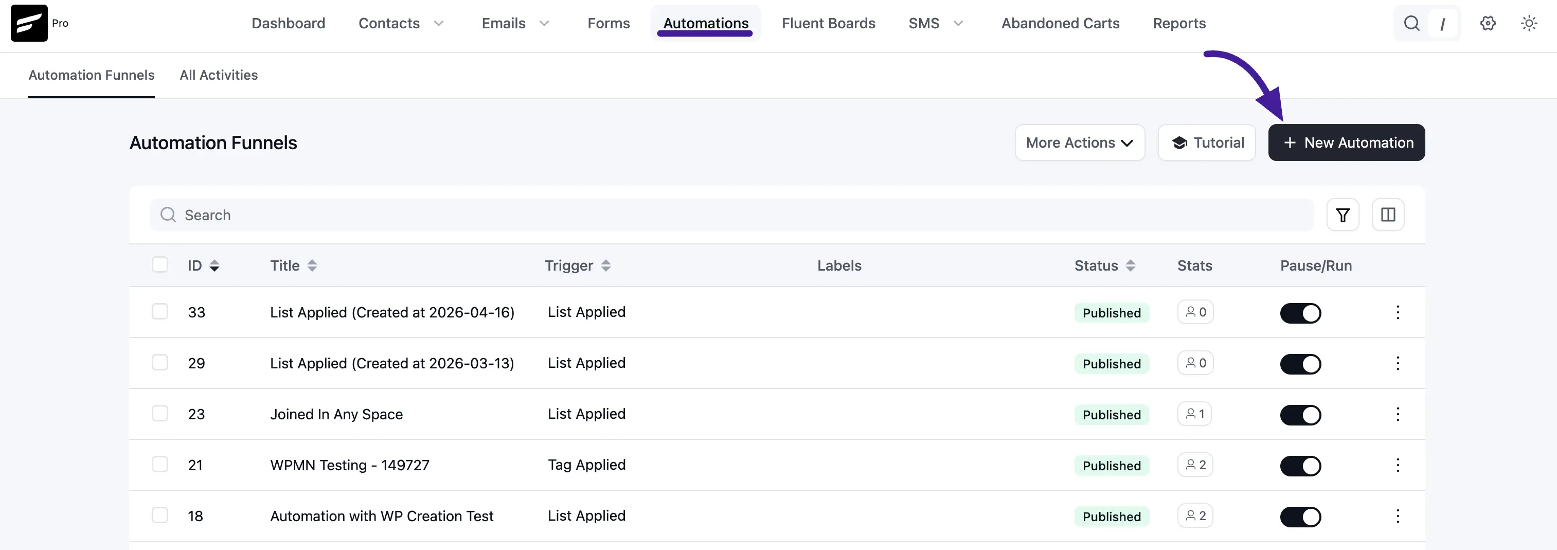 existing or new automatiton in fluent crm