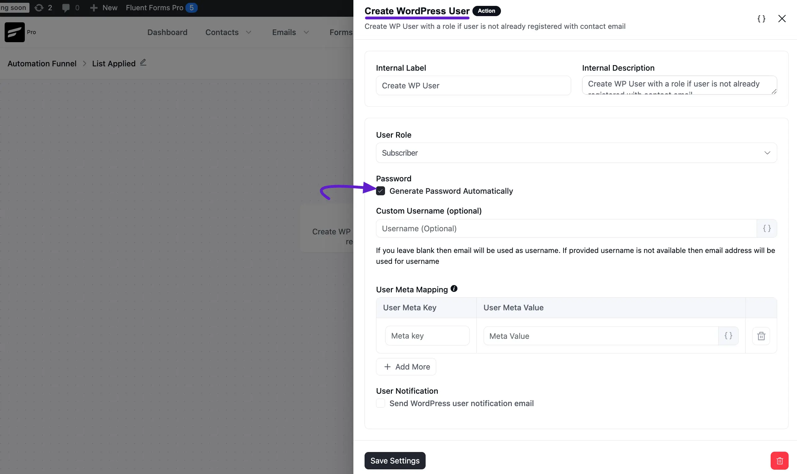 Create WP user