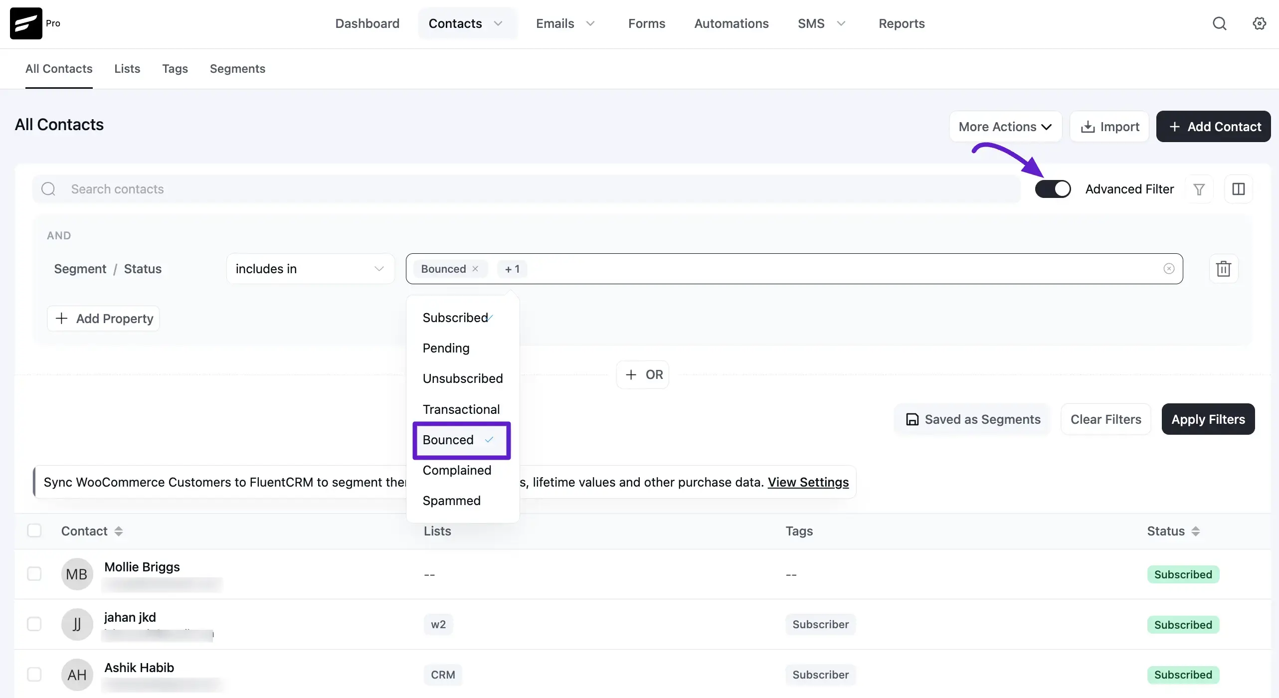 bounce handling with sendgrid fluentcrm