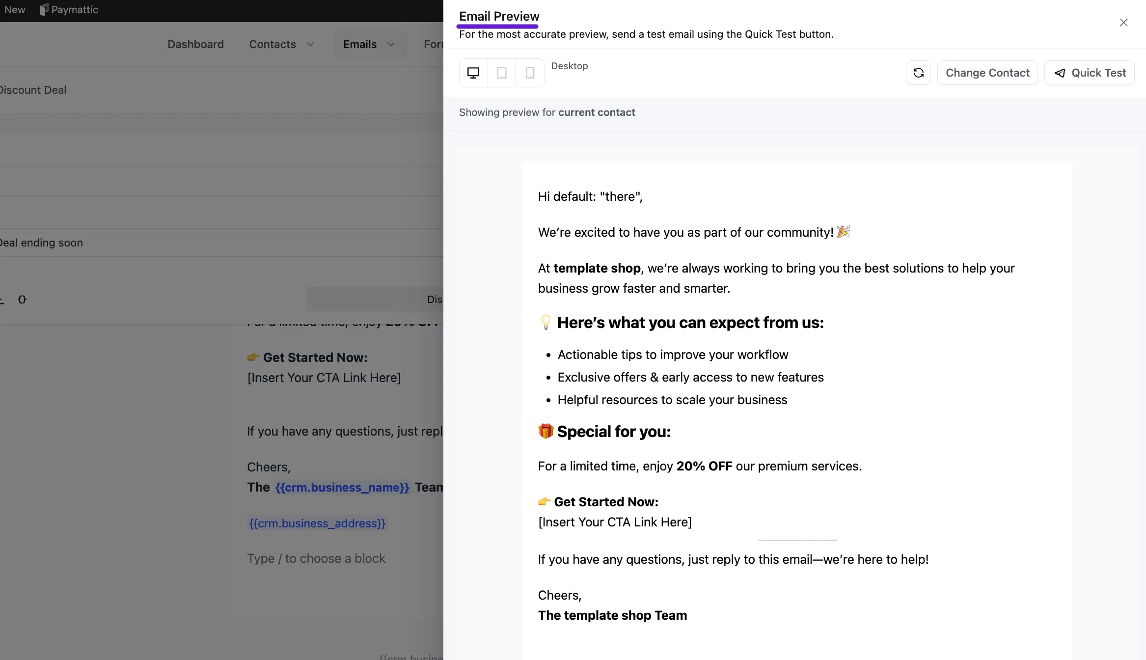 crm email editor preview