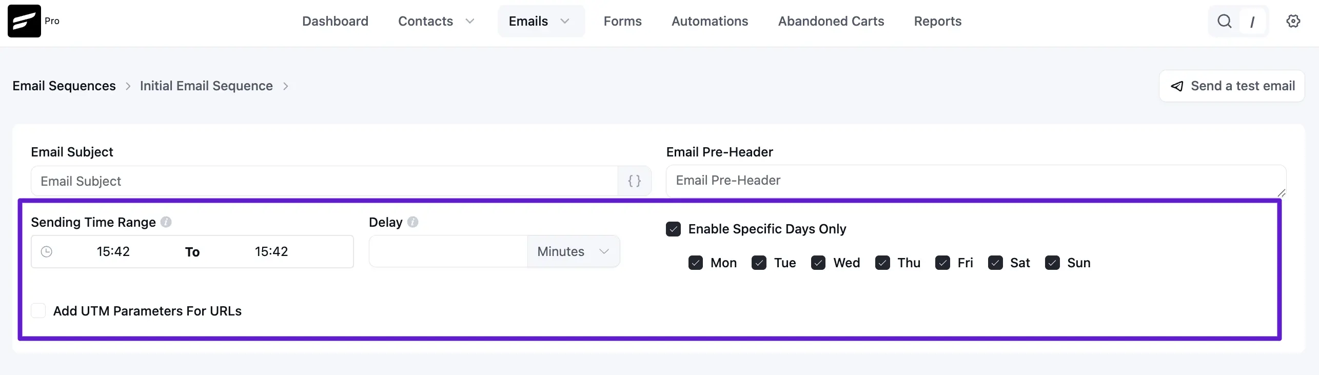 crm sequence settings