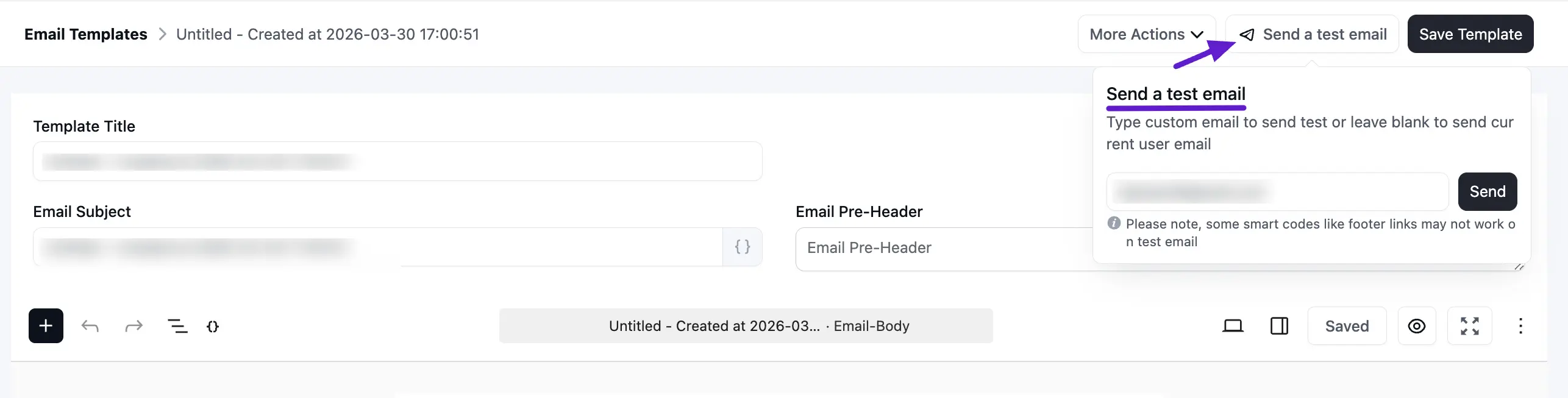 crm email template send test email