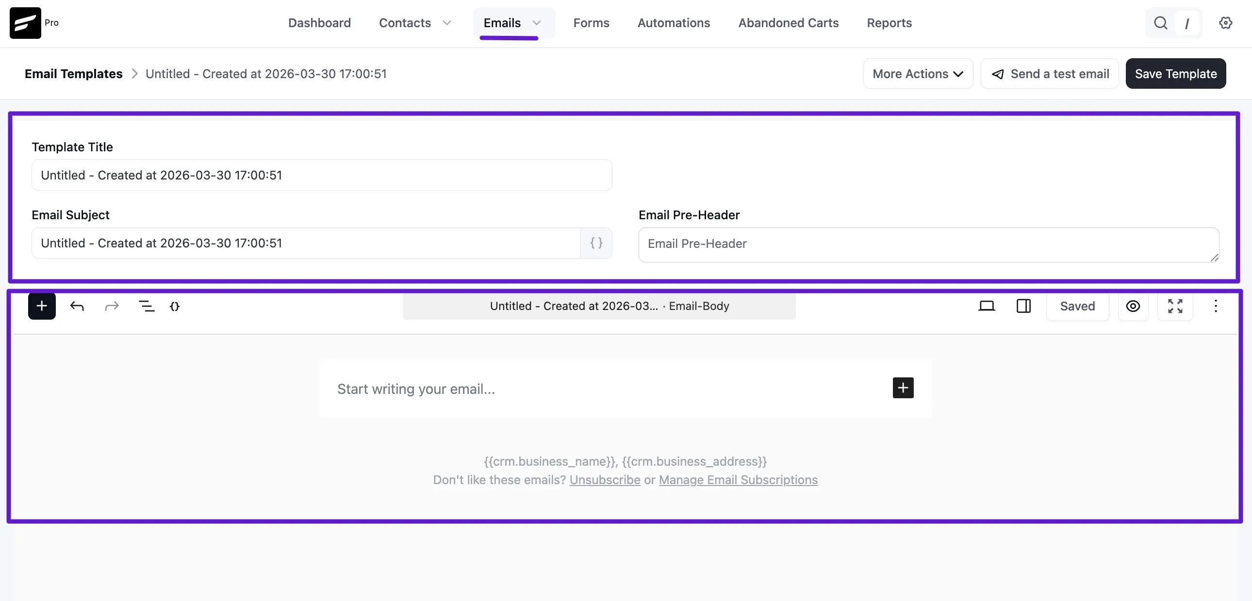 crm email compose template