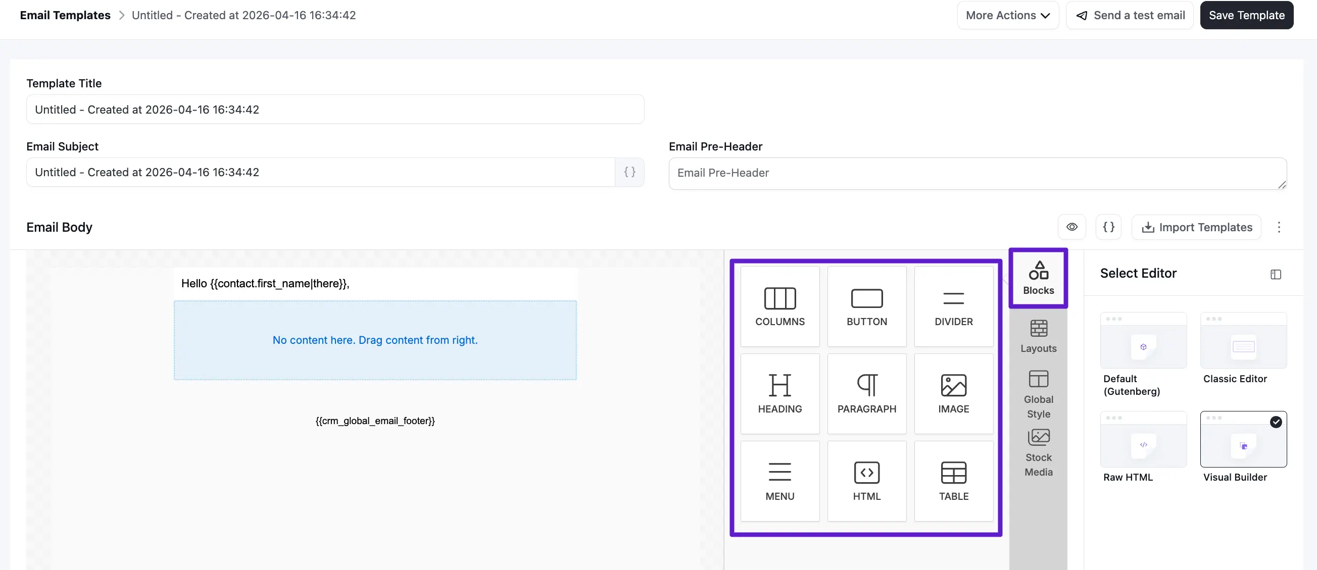 fluent crm visual builder block option