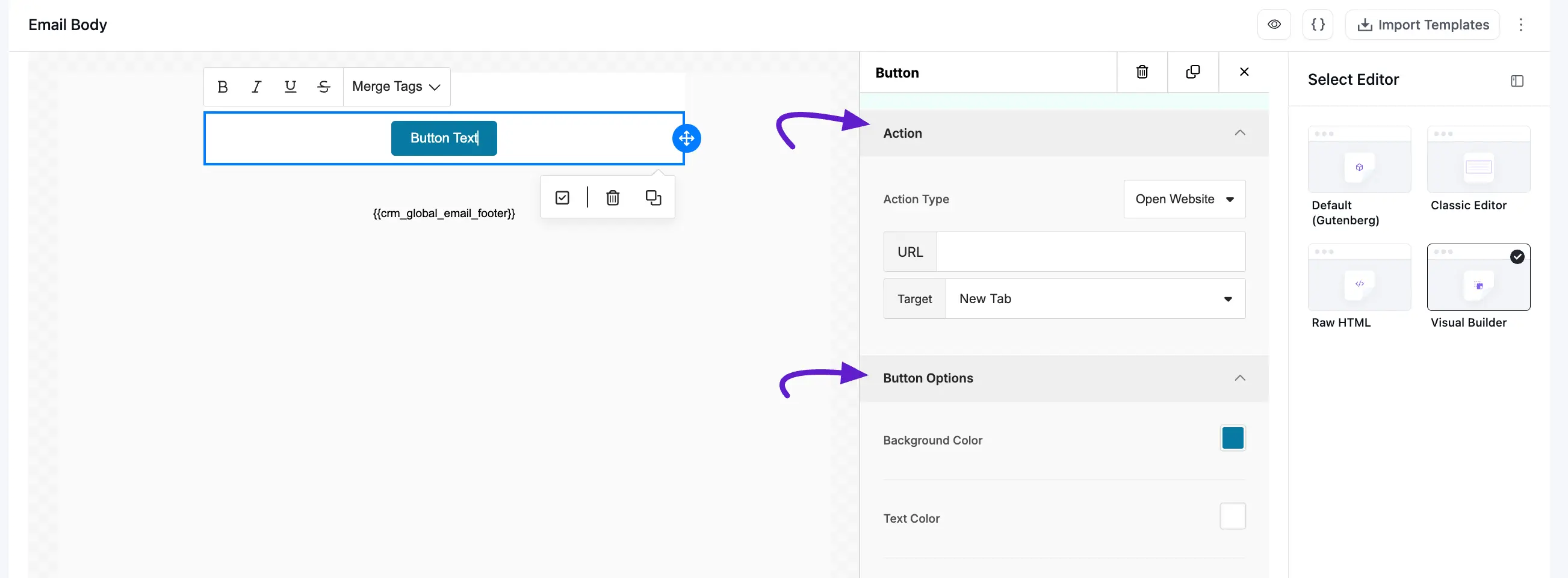 fluent crm visual builder button option 2