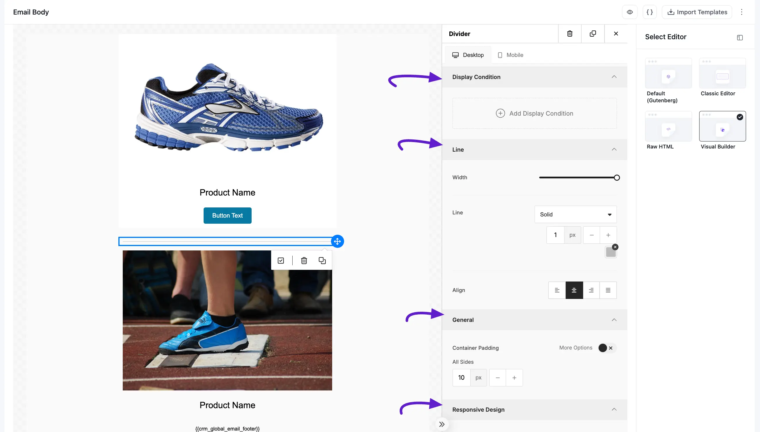 fluent crm visual builder divder option