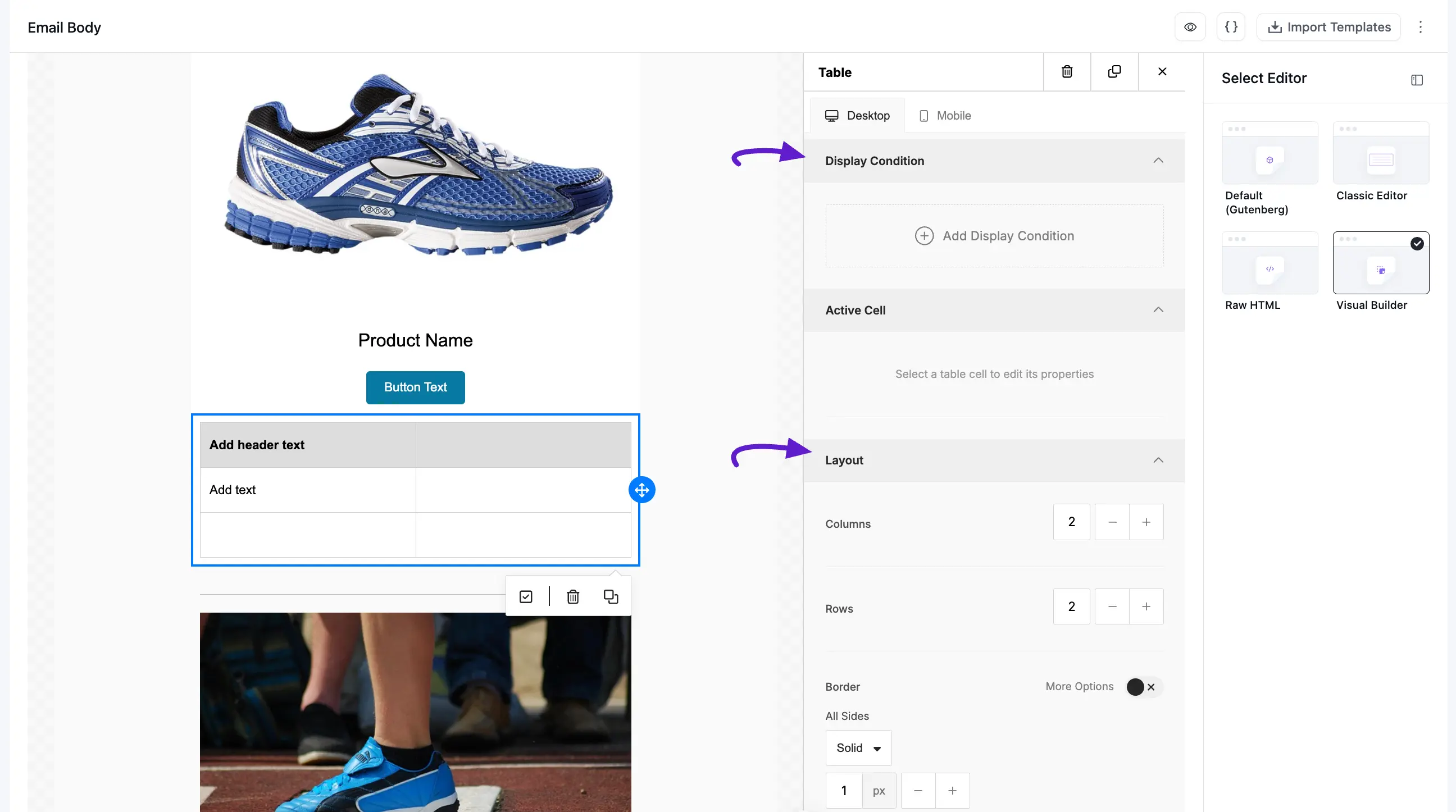 fluent crm visual builder home option Table