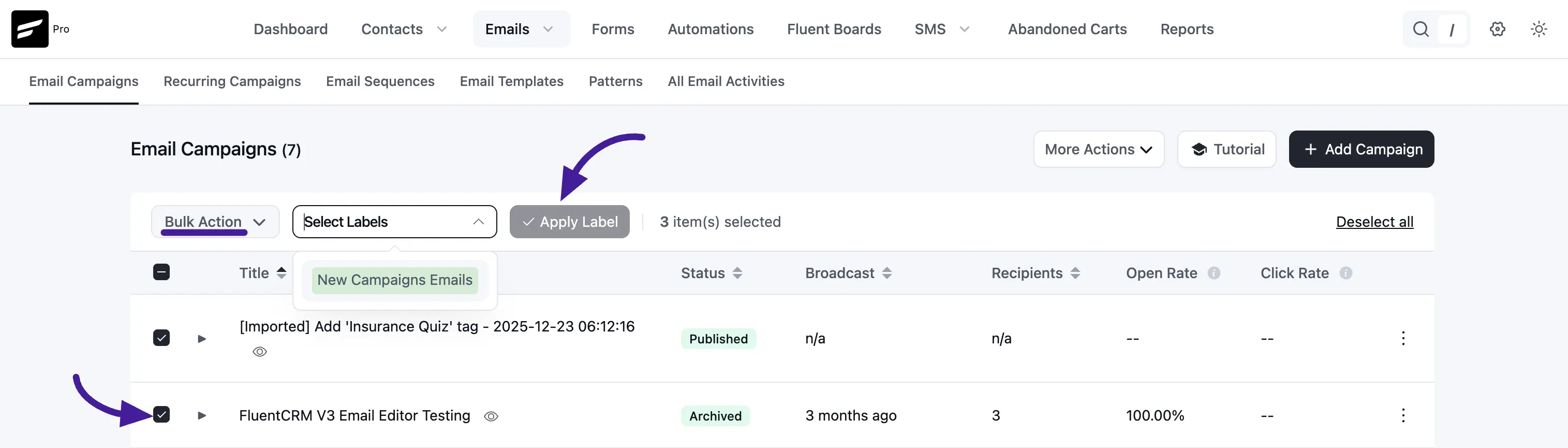 Bulk label selection and Apply Label button
