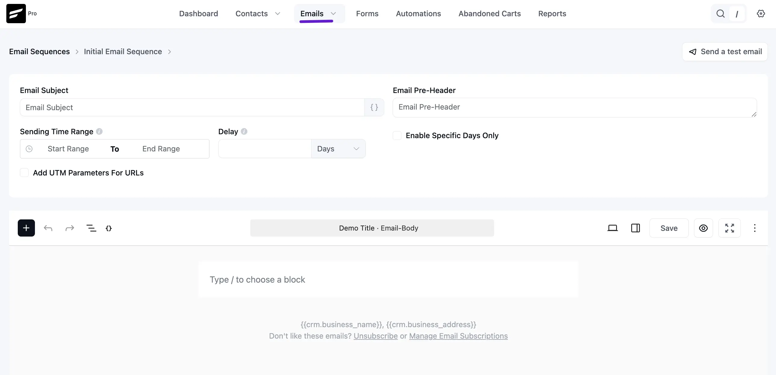 crm email compose sequence