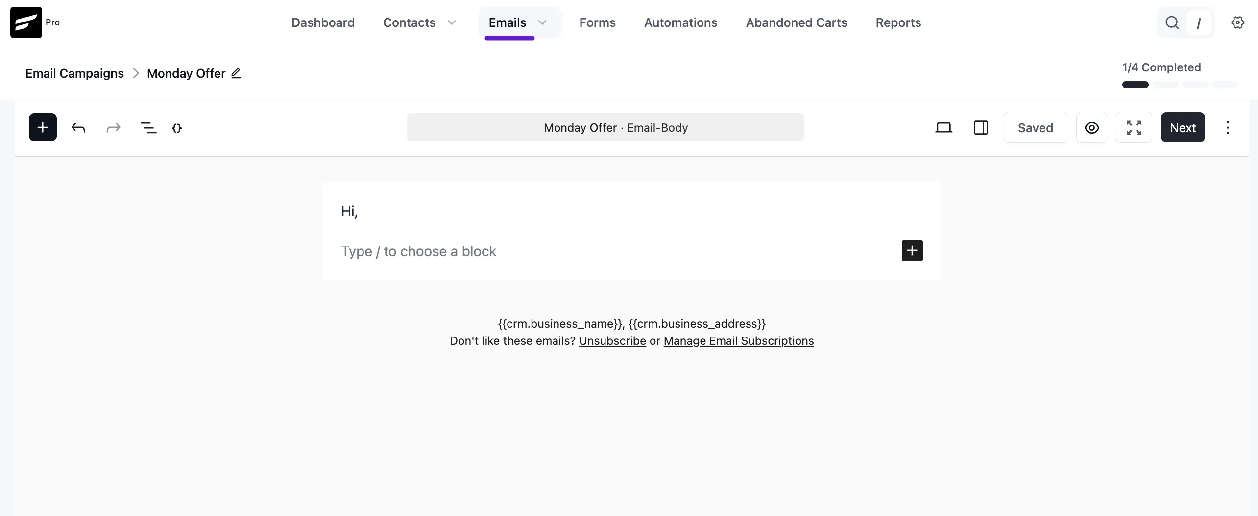 crm email compose campaign