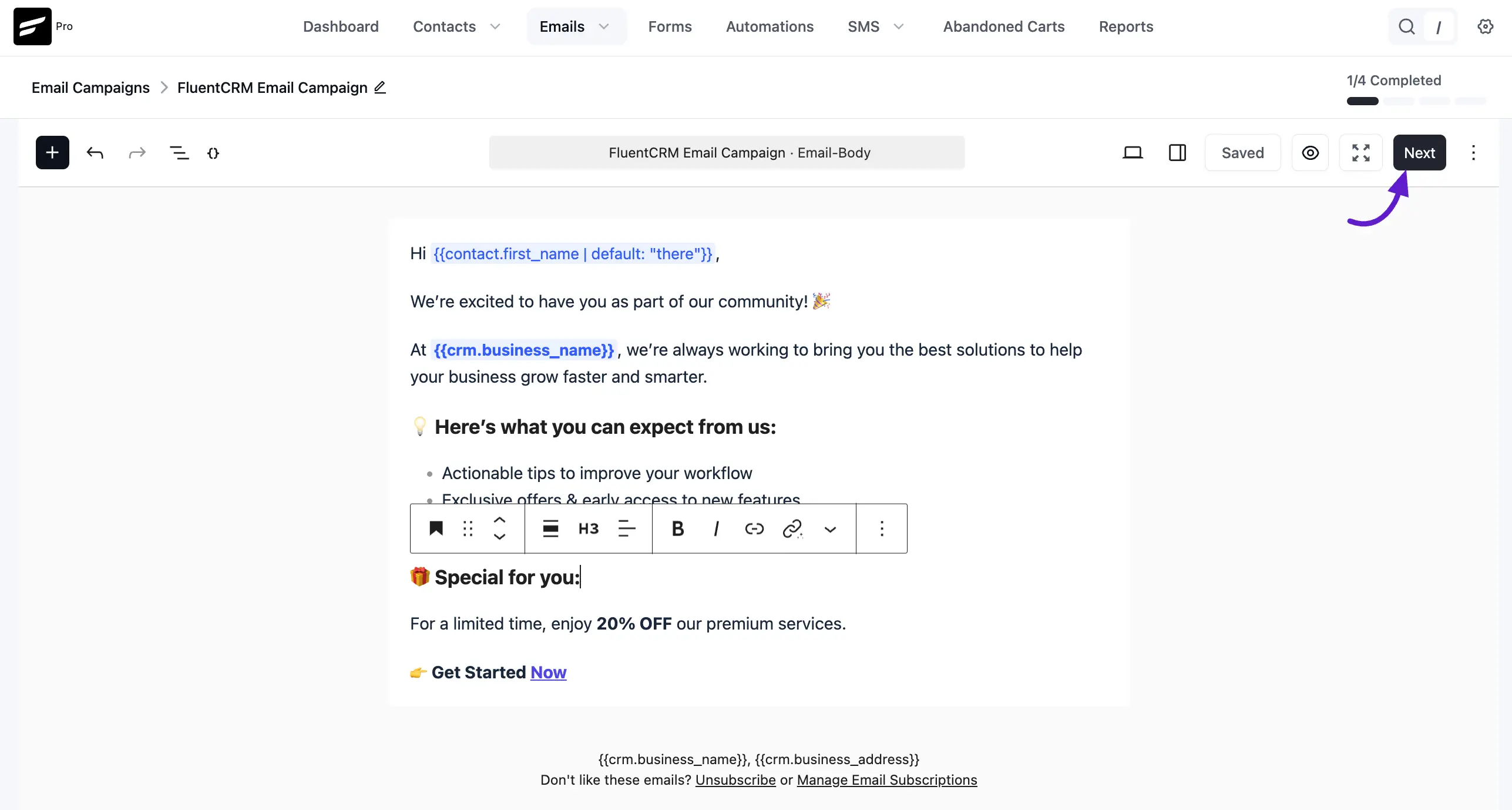 crm campaign compose overview