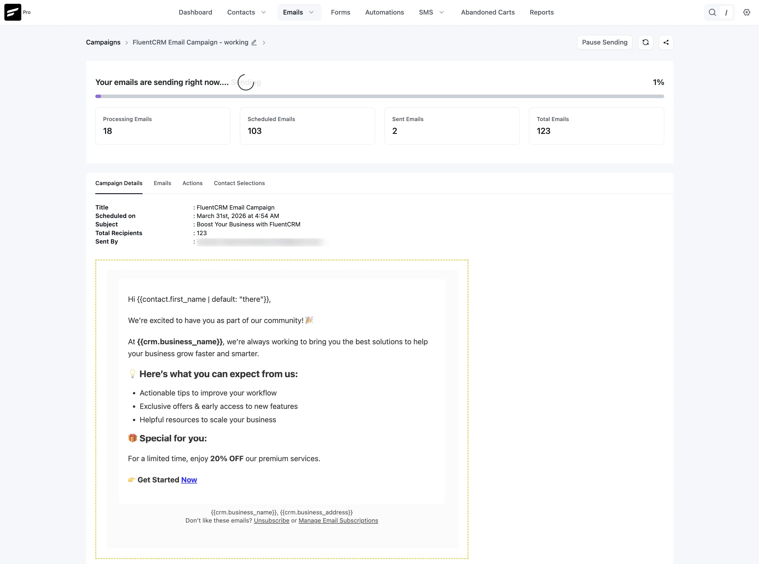 crm campaign email sending live