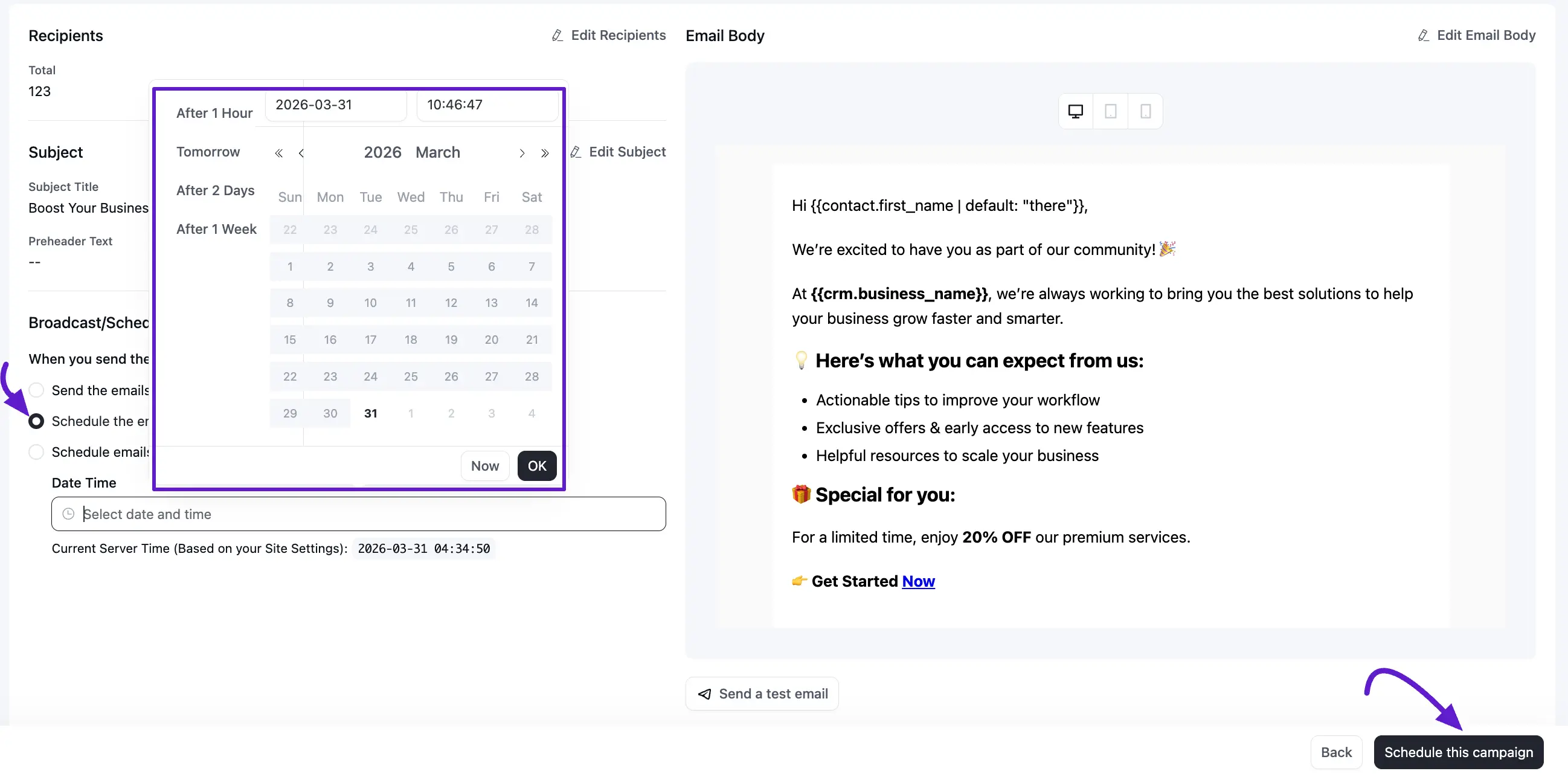 crm campaign schedule