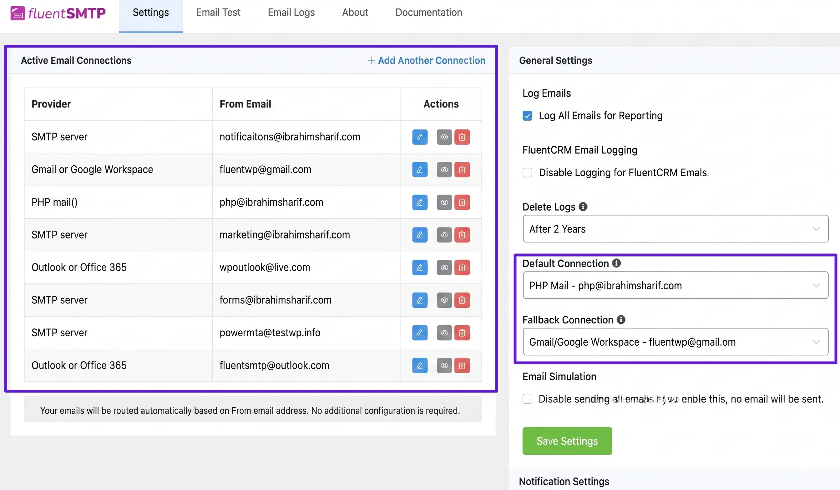 fluent smtp multiple connections