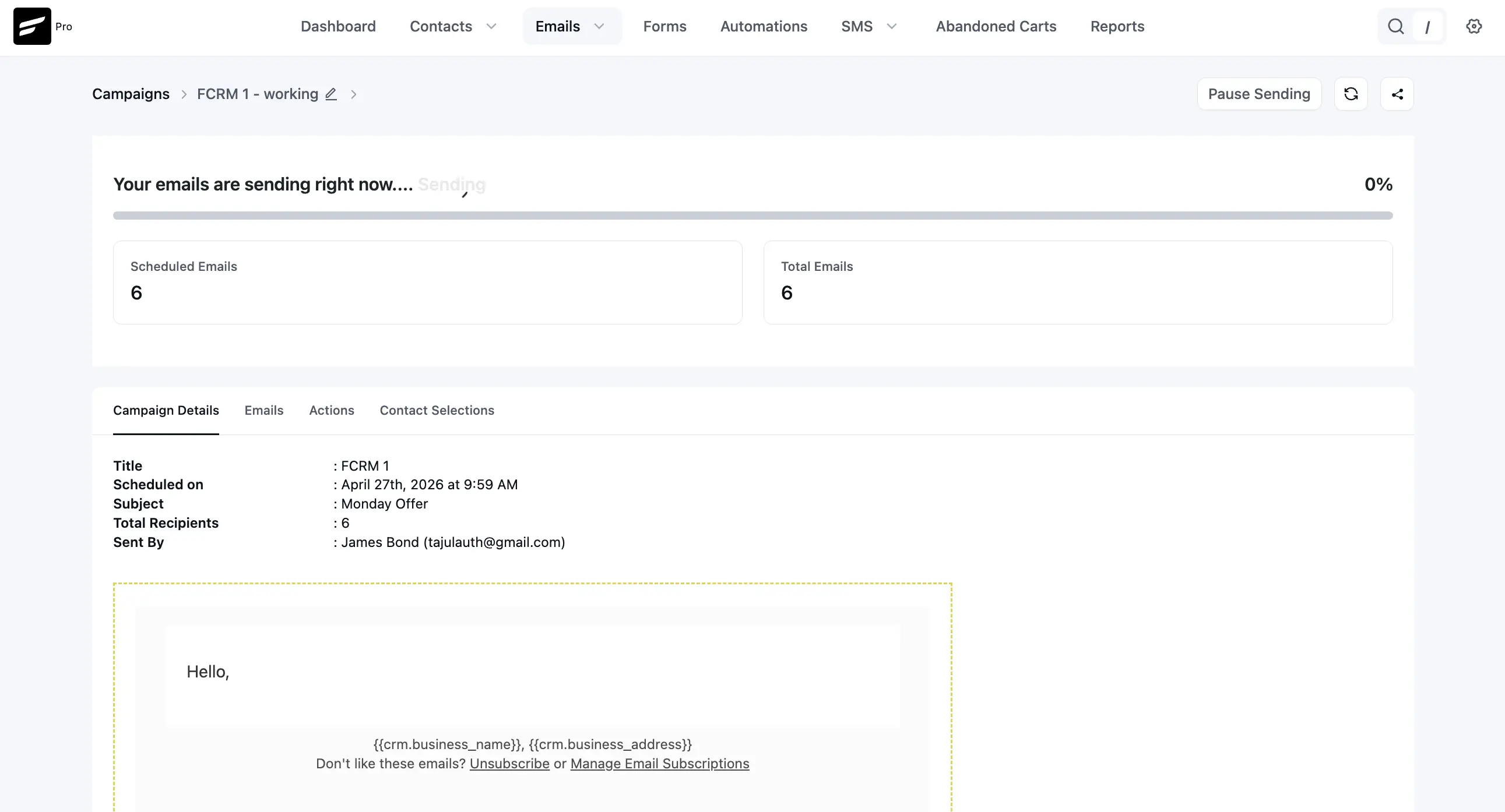 flunetcrm email processing