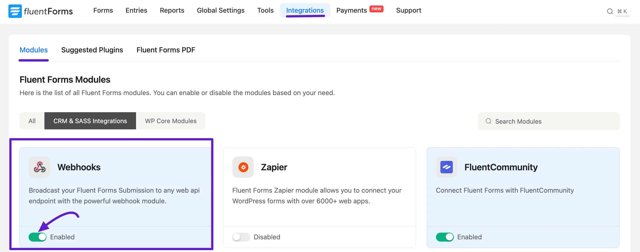 Enable the Webhook Module