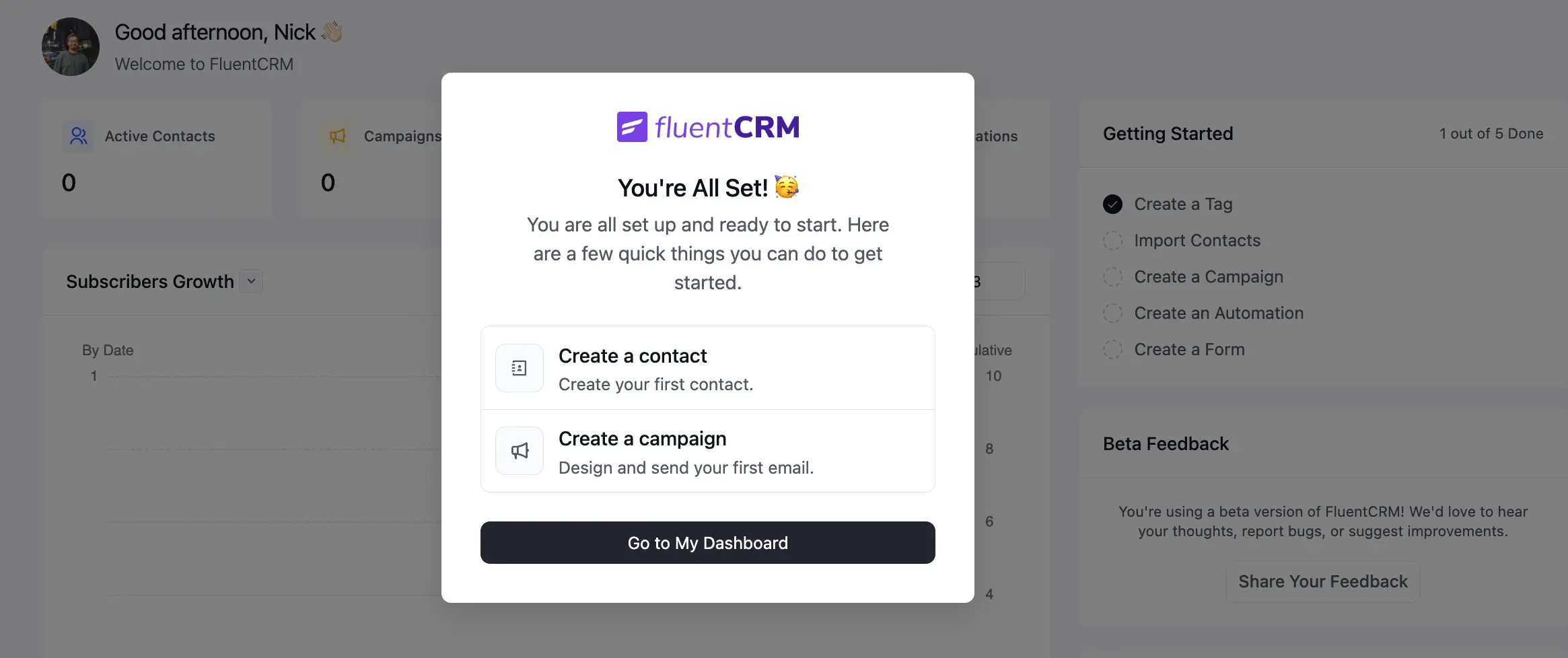 FluentCRM Onboarding Complete — You're All Set