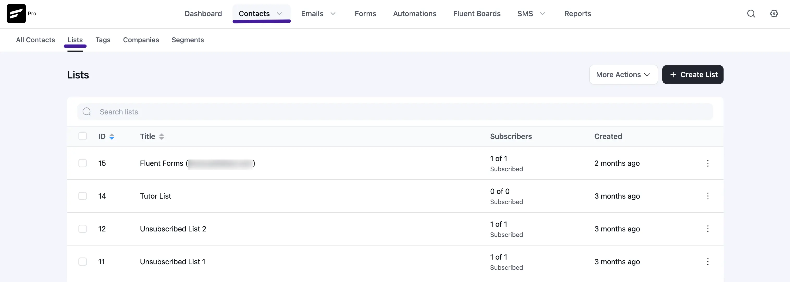 create list fluentcrm