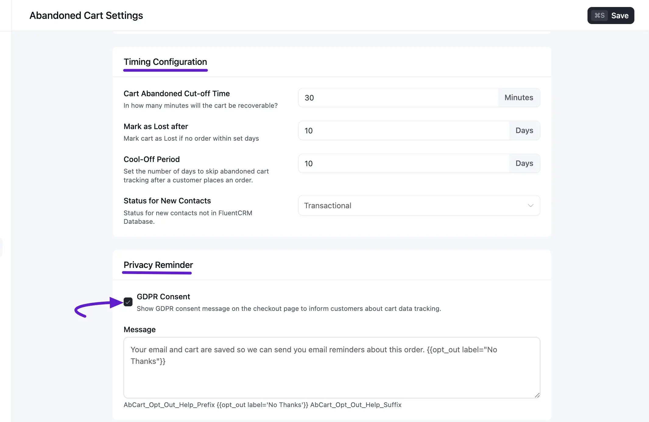 abandon cart settings fluentcrm 2