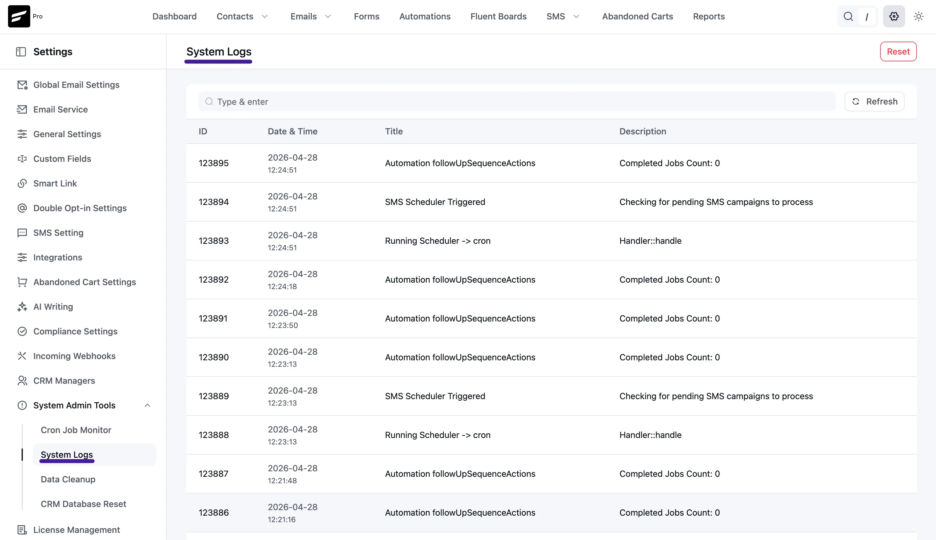 crm tools system logs