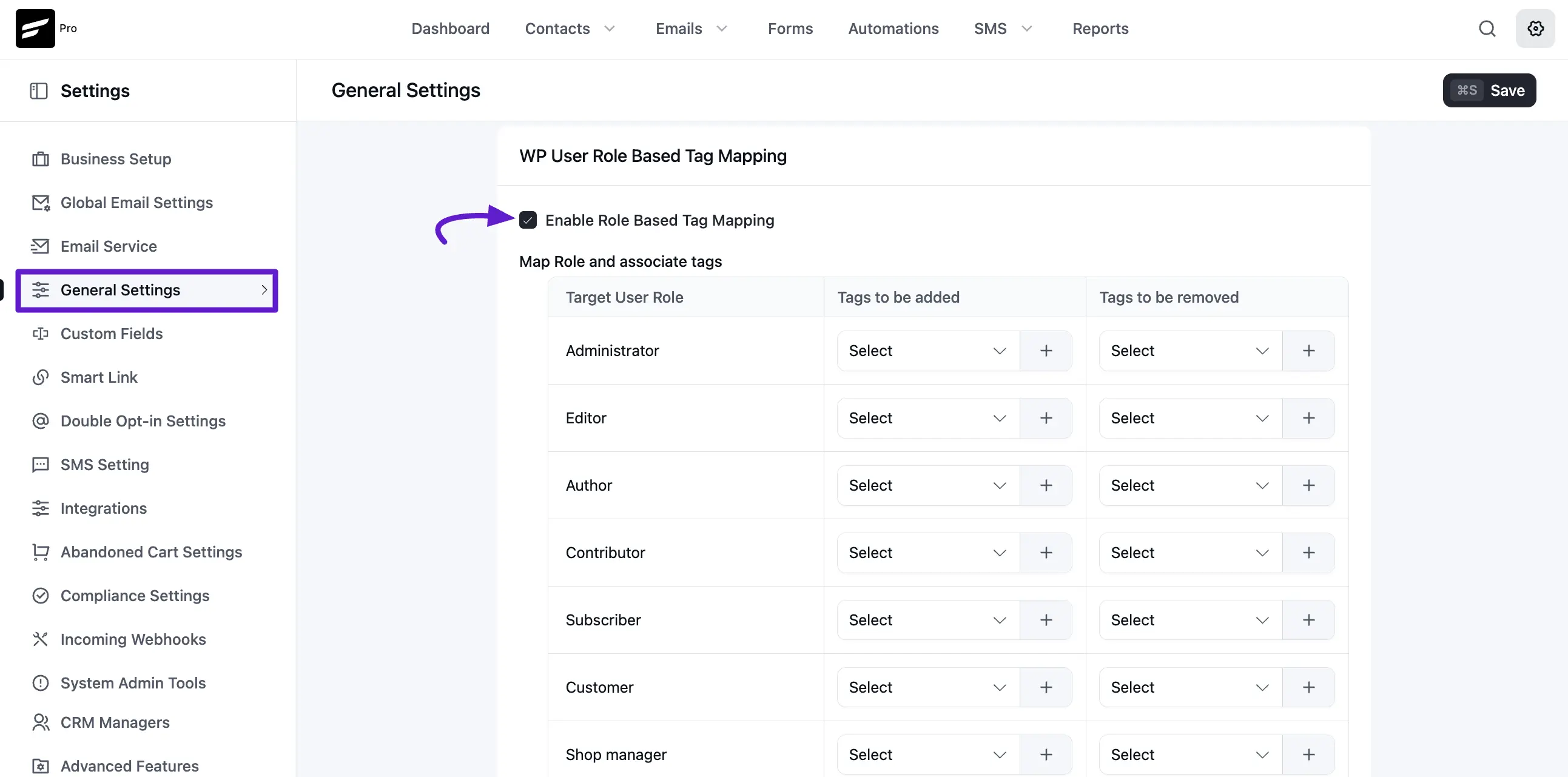 crm general role mappings
