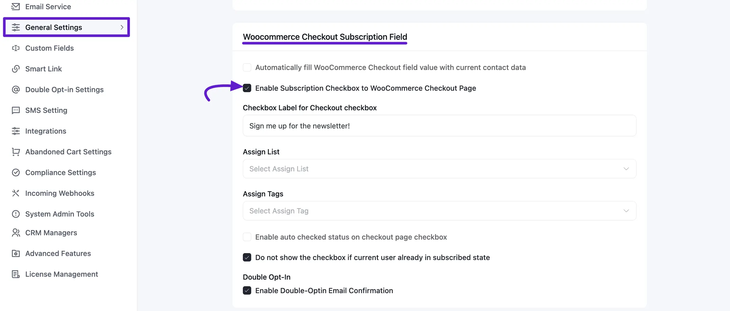 crm general woocommerce checkout