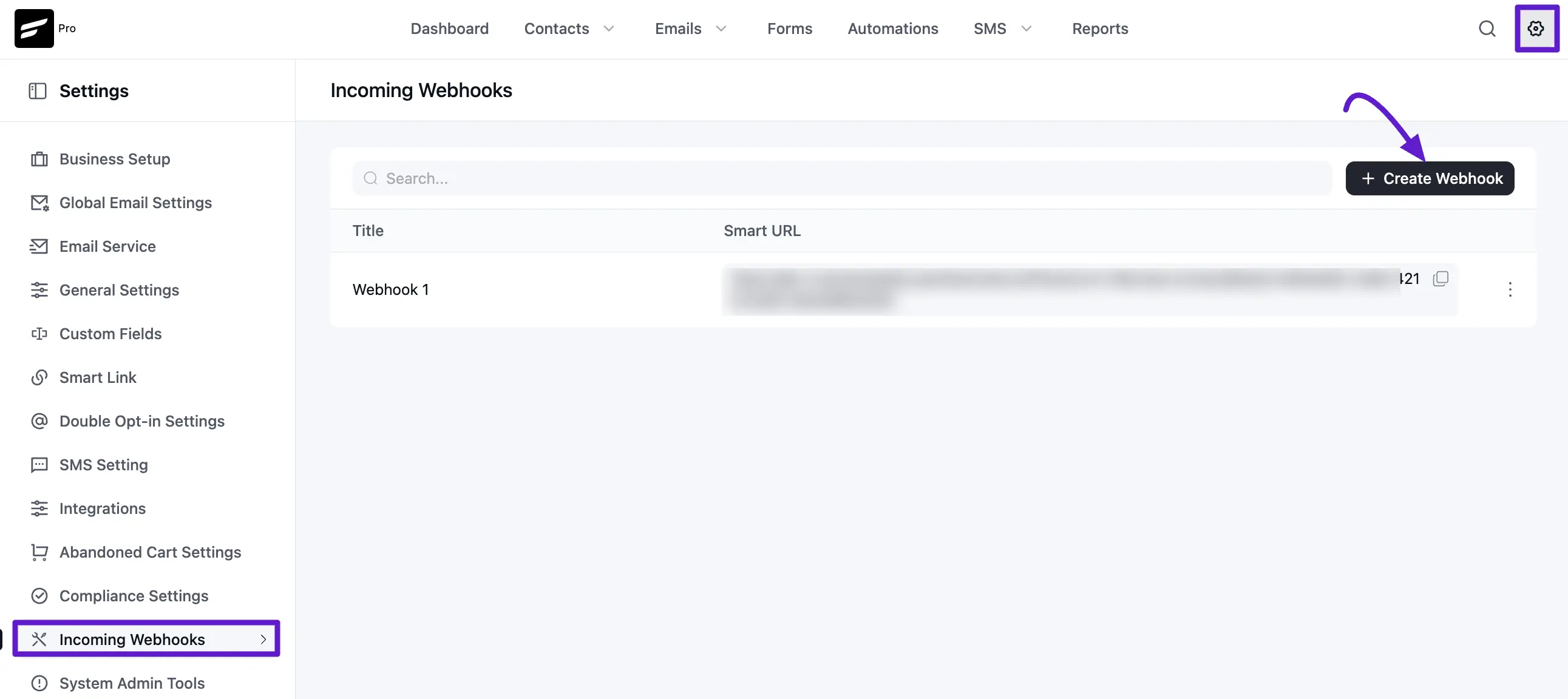 crm webhook create