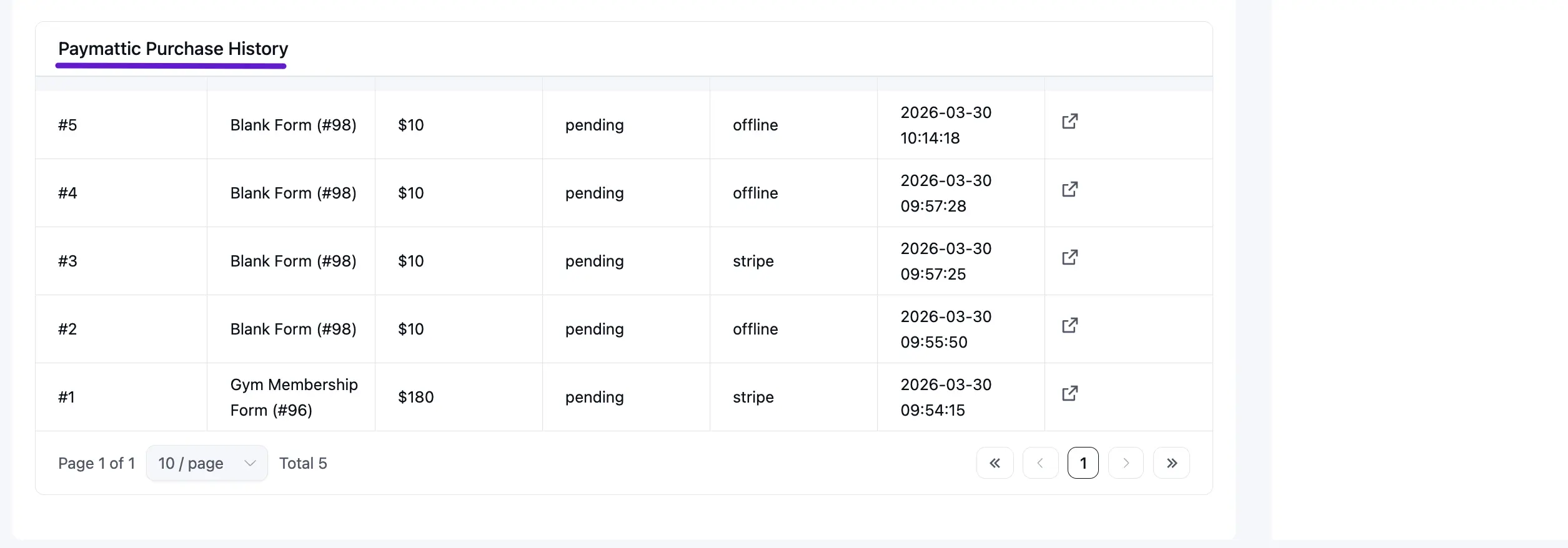 Paymattic Purchase History