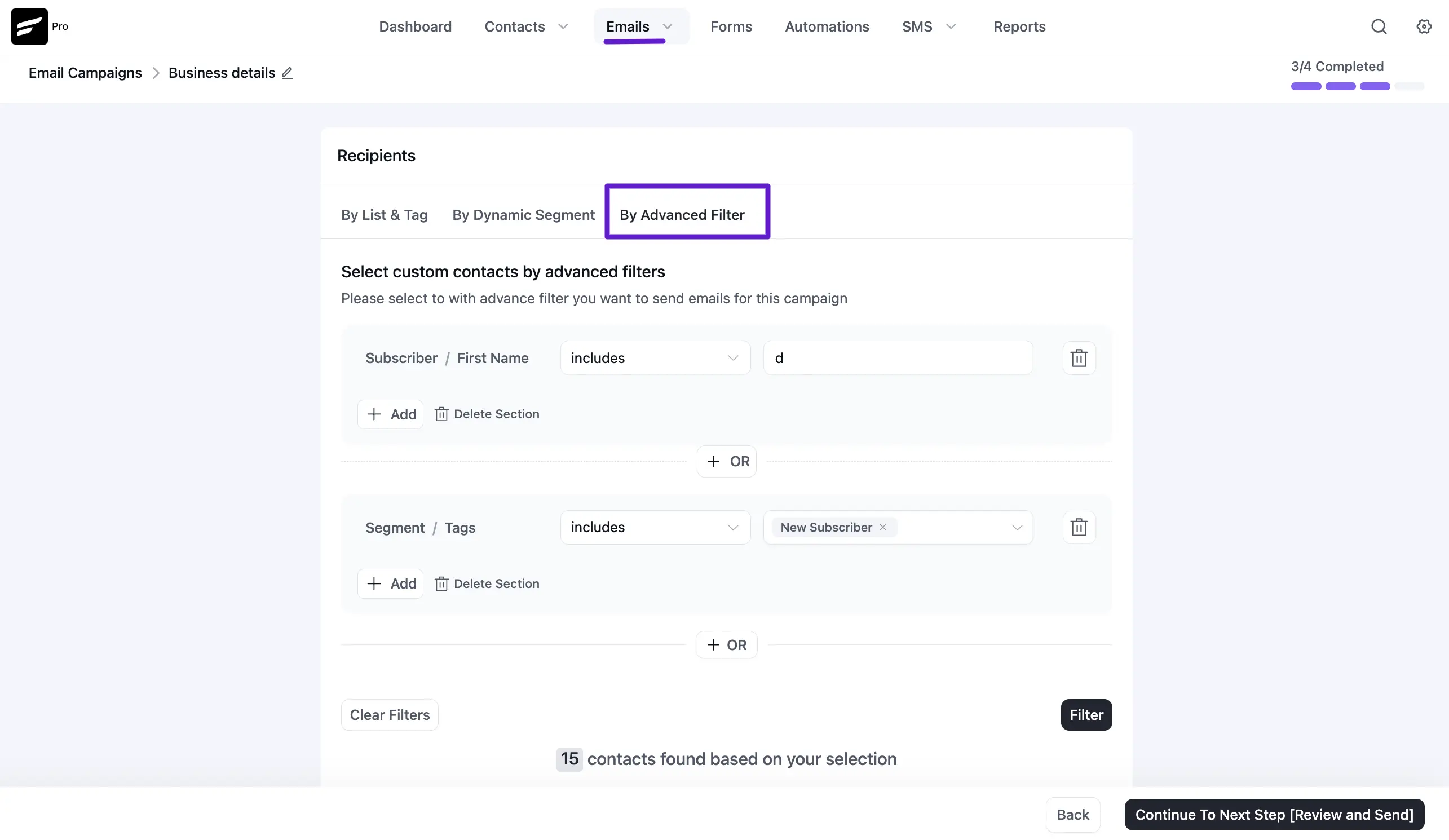 crm campaign subscribers advanced filter