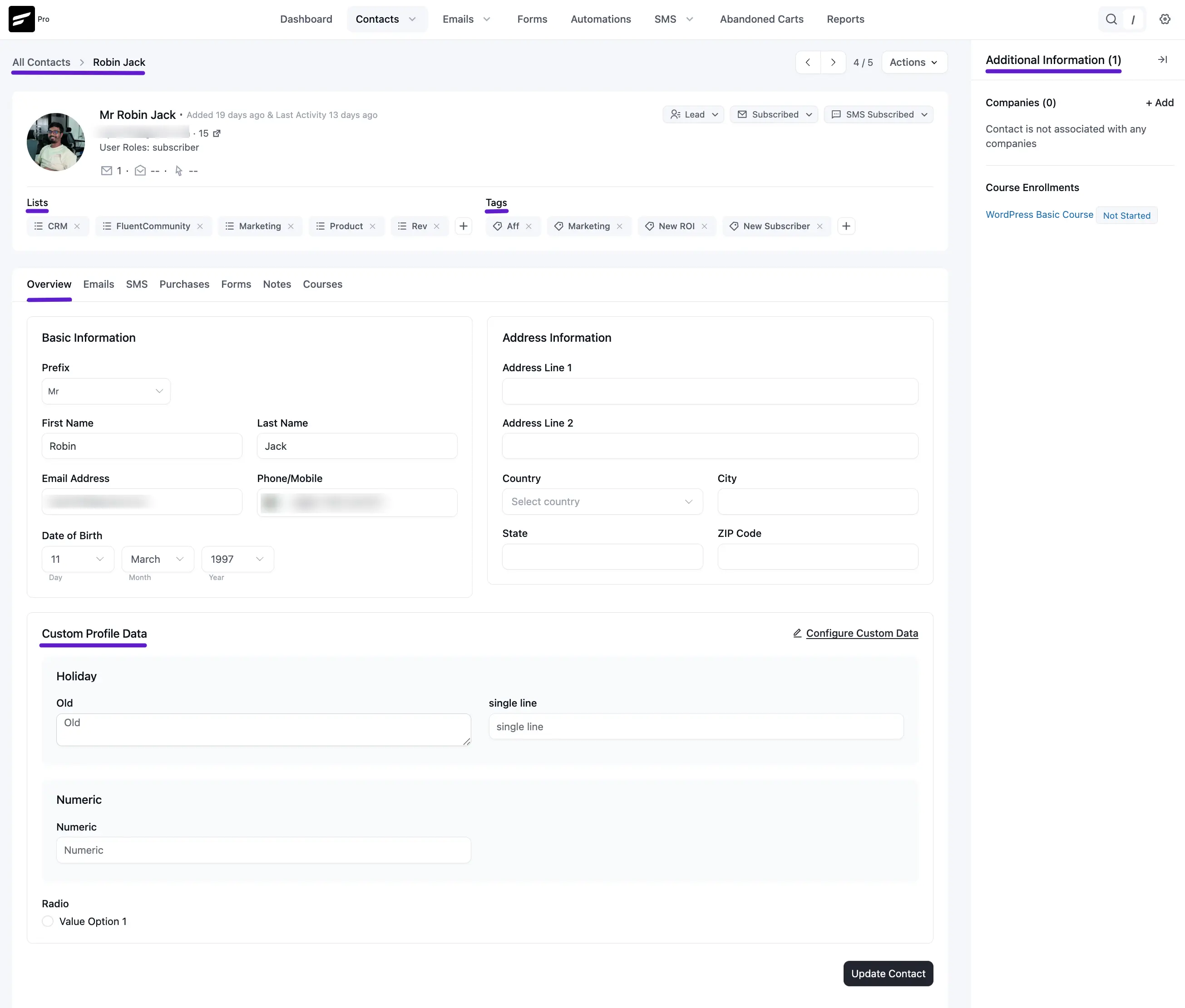 Contact FluentCRM