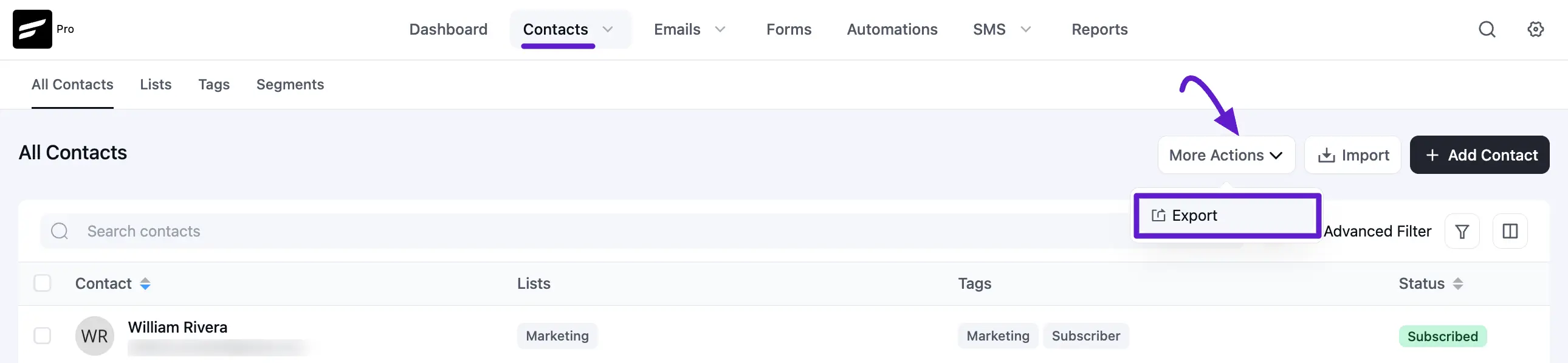 crm contacts options