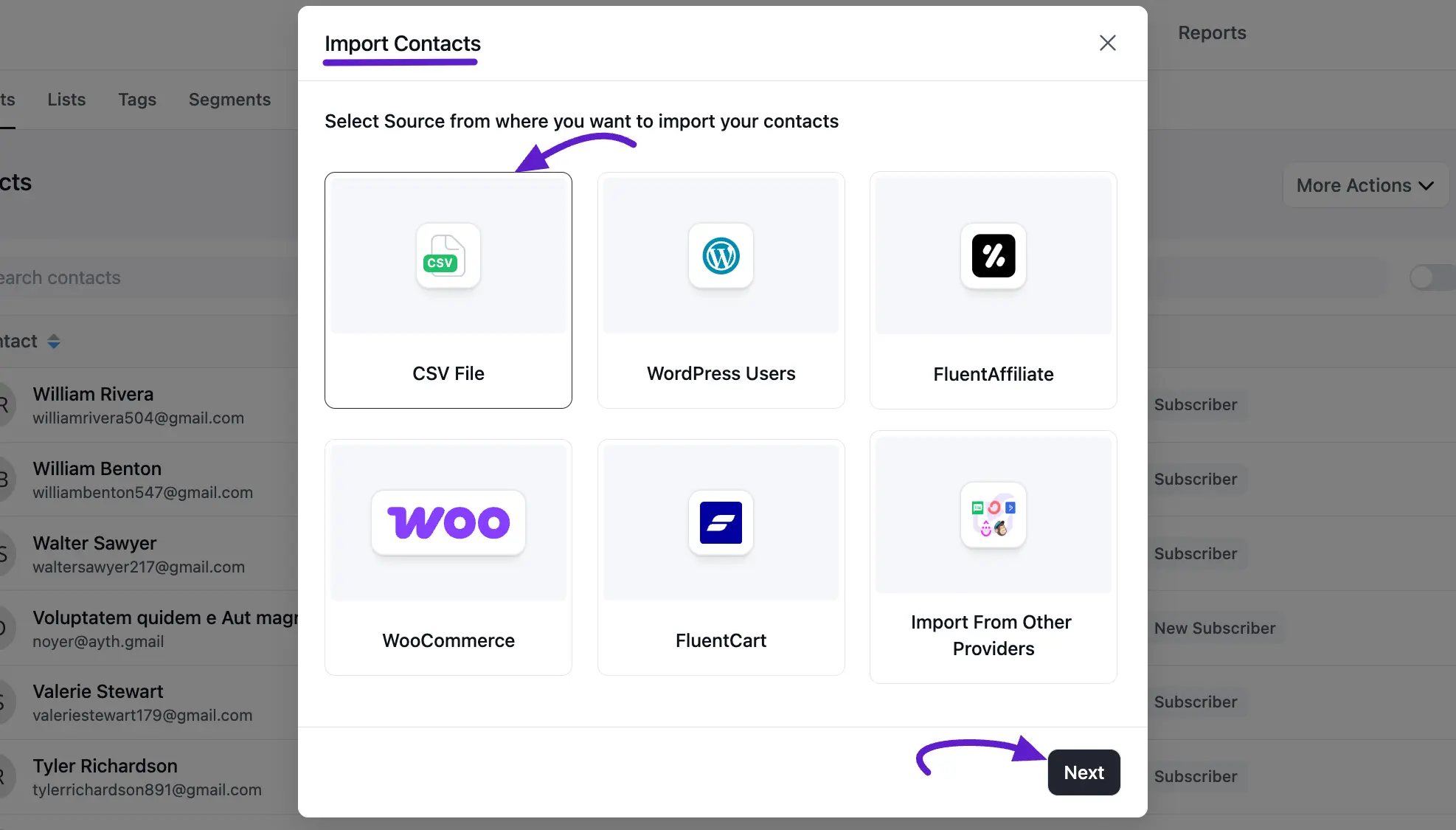contacts fluentcrm 14