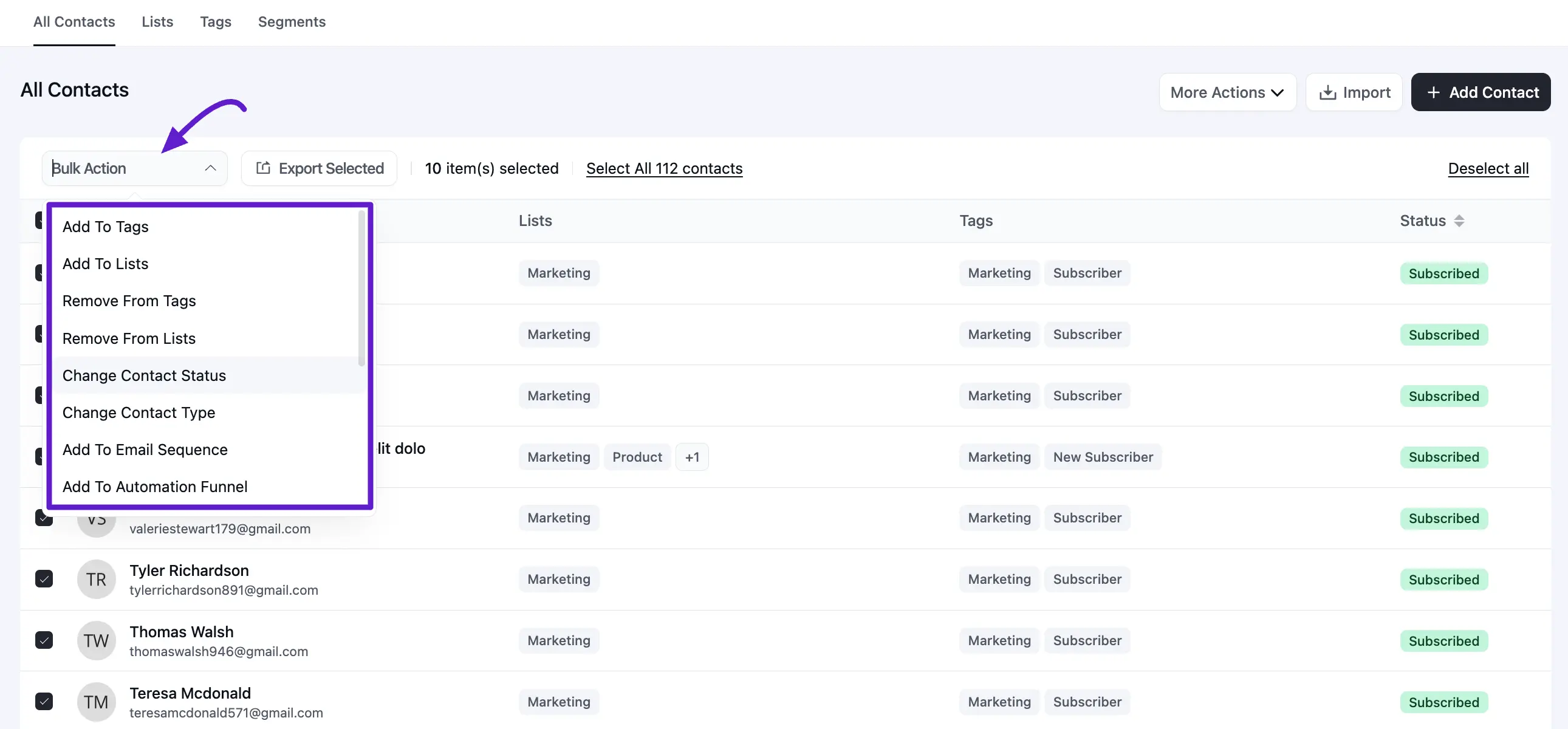 select bulk action dropdown field