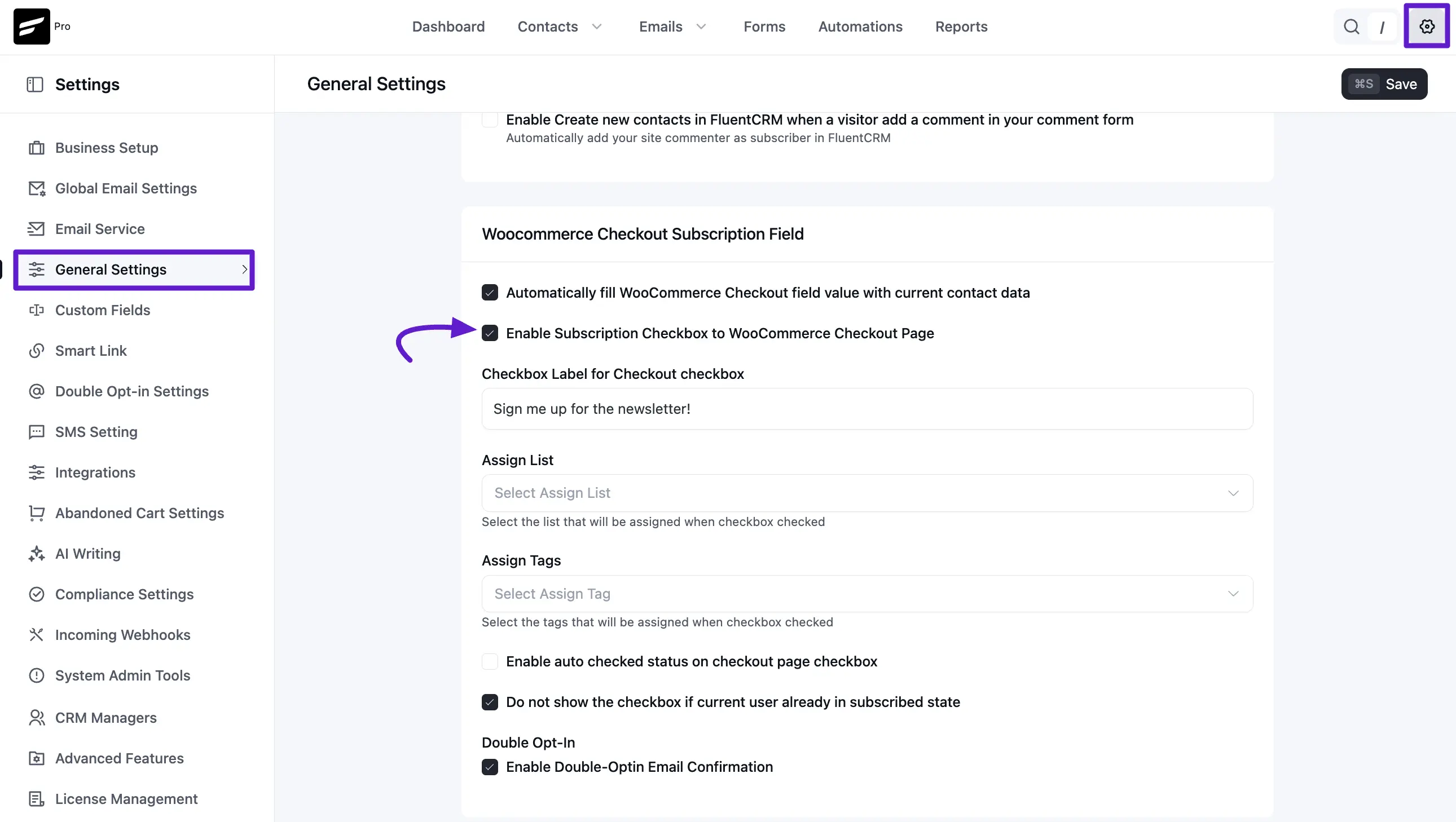 general settings fluentcrm 1