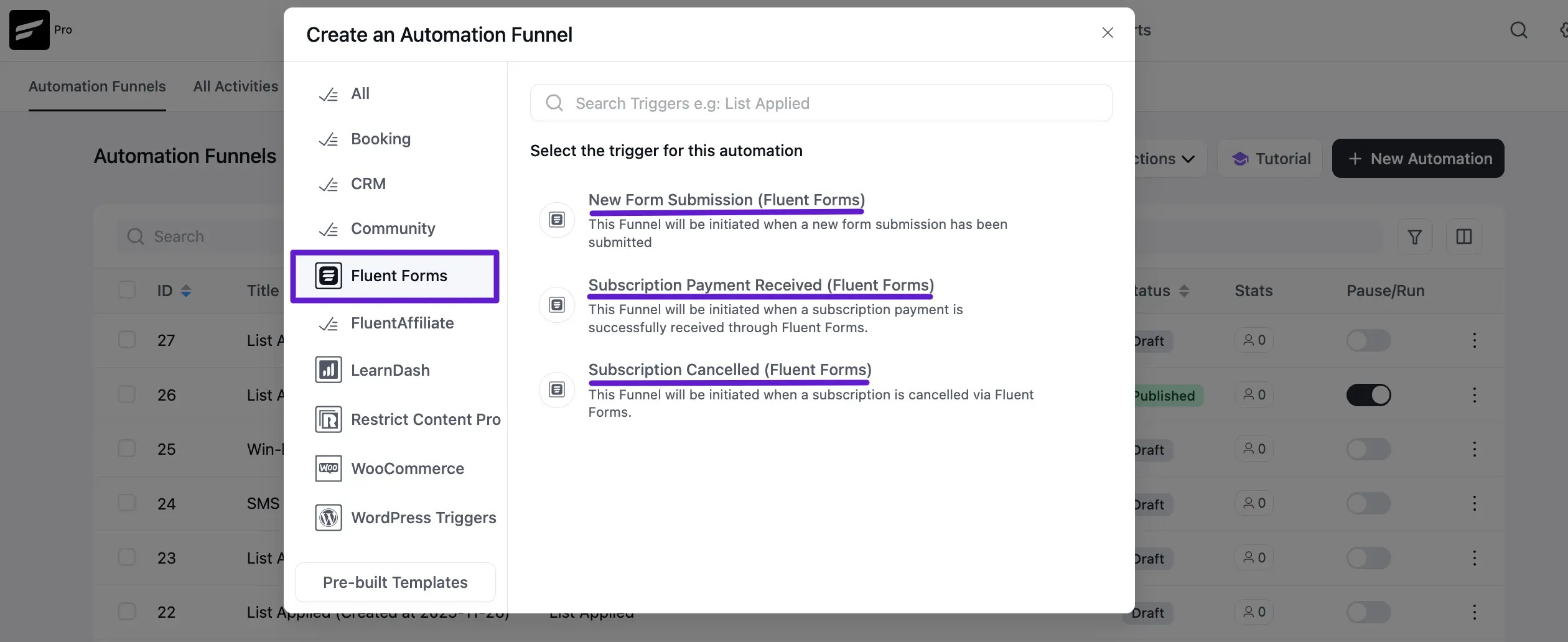 fluentfroms integation with fluentcrm 4