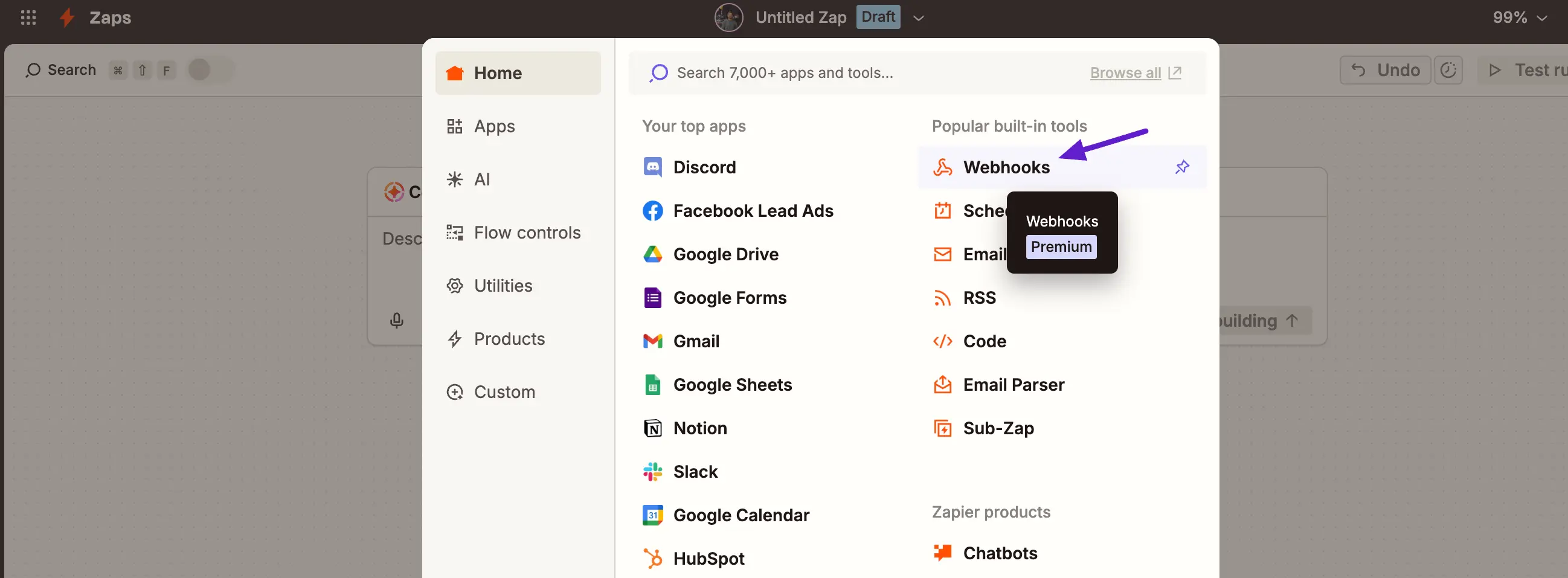 creating a webhook trigger in zapier