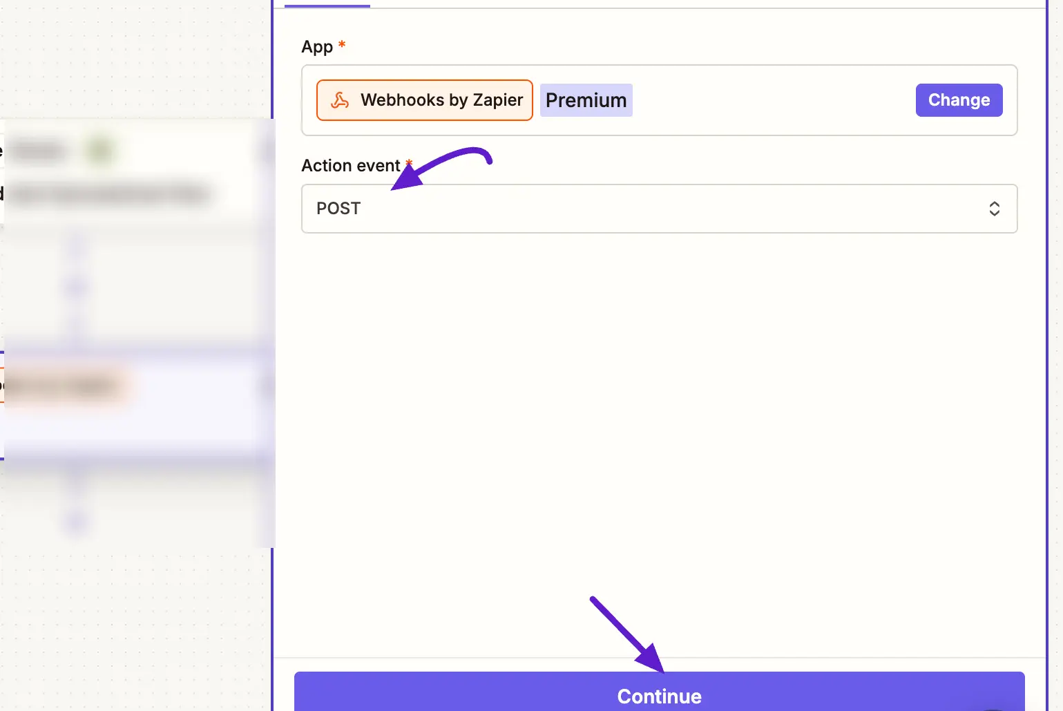 configuring action webhook in zapier