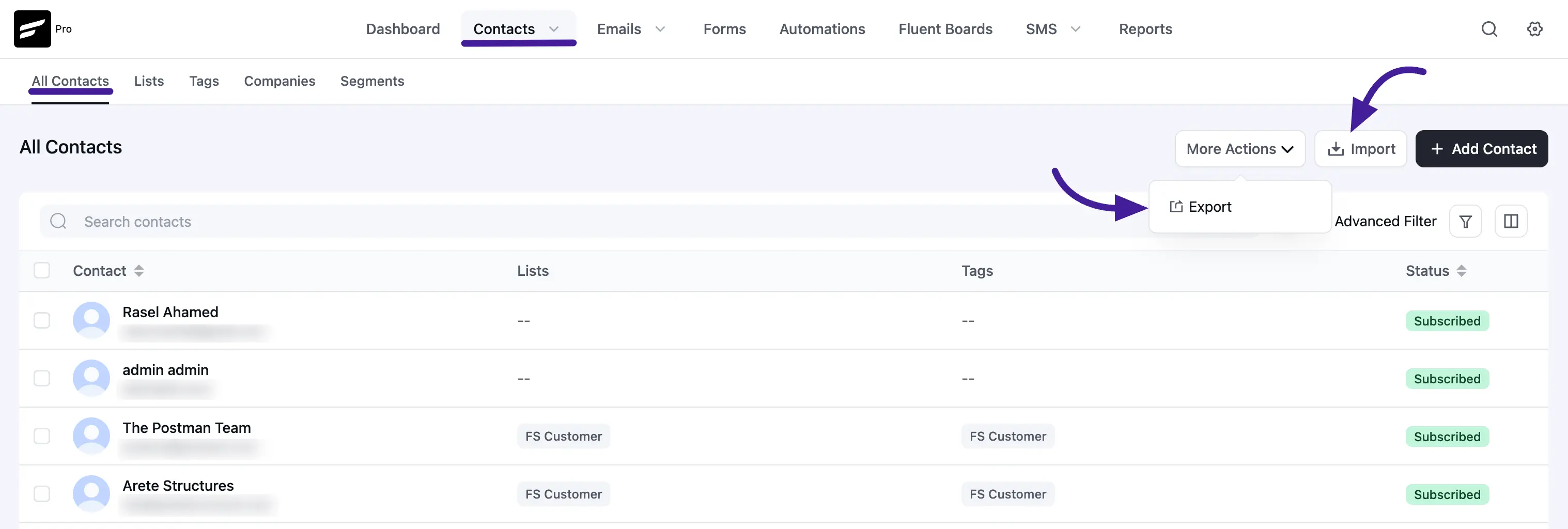 contacts export import