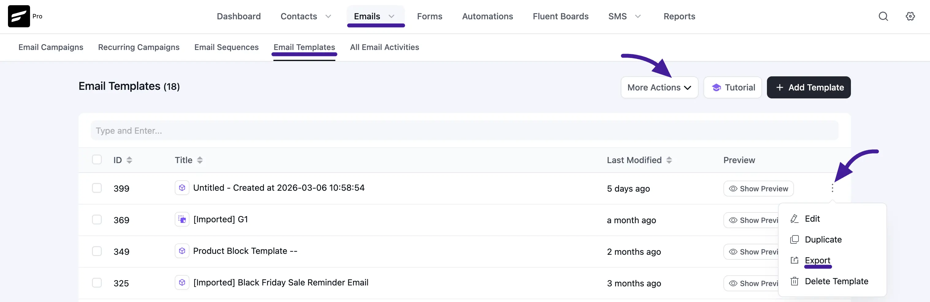 email templates export import
