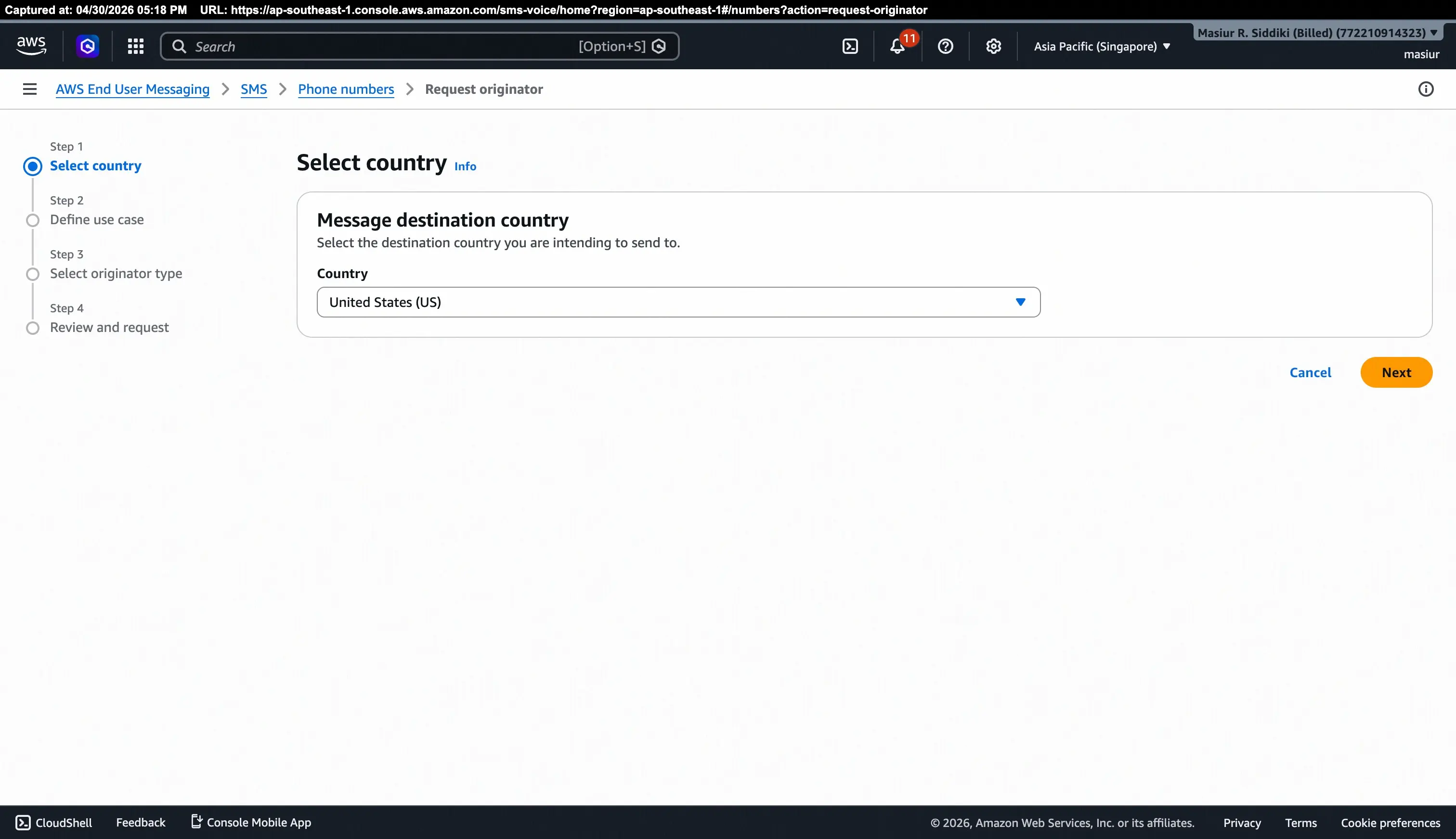 Request originator – Step 1: Select country