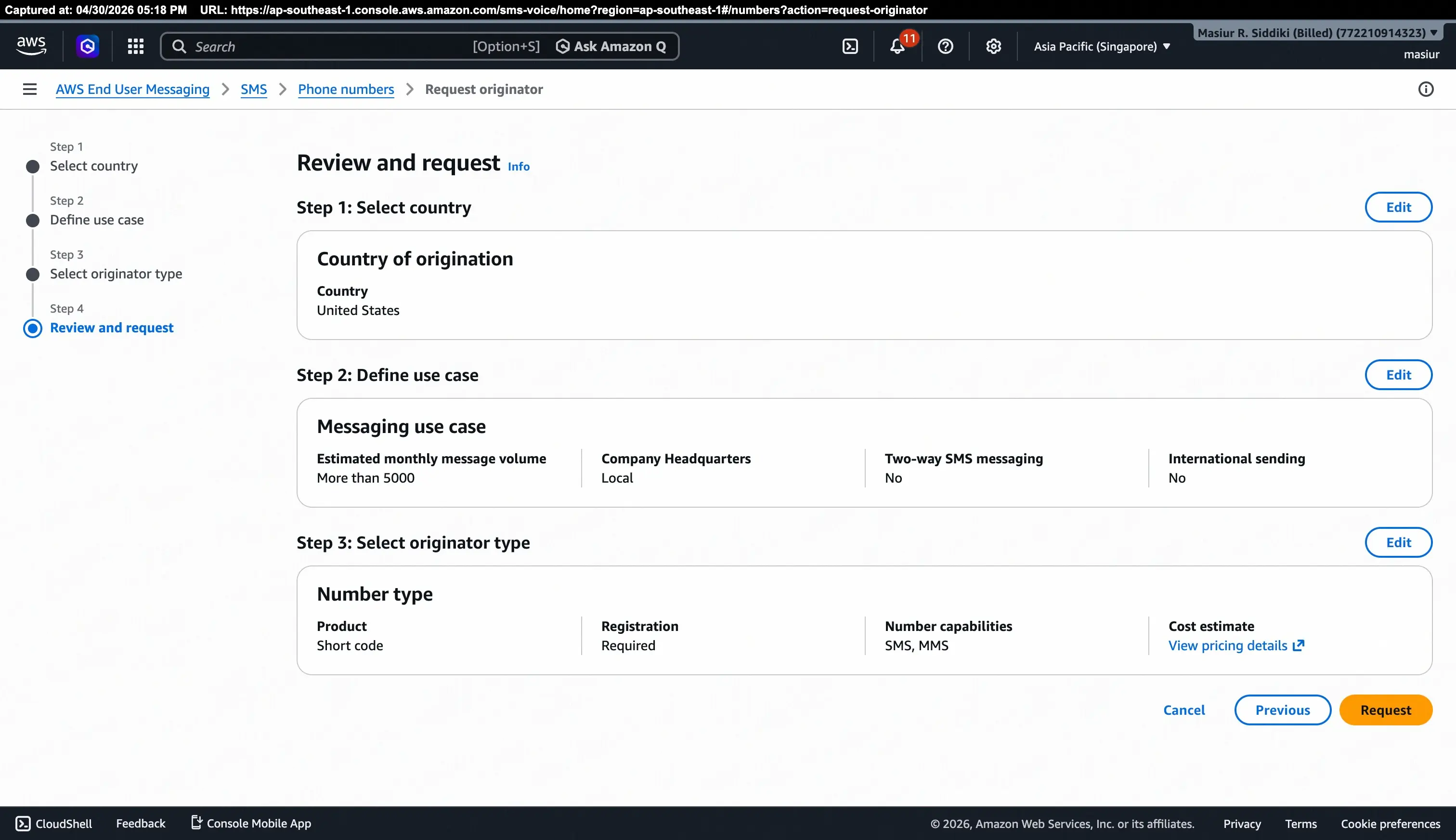 Request originator – Step 4: Review and request
