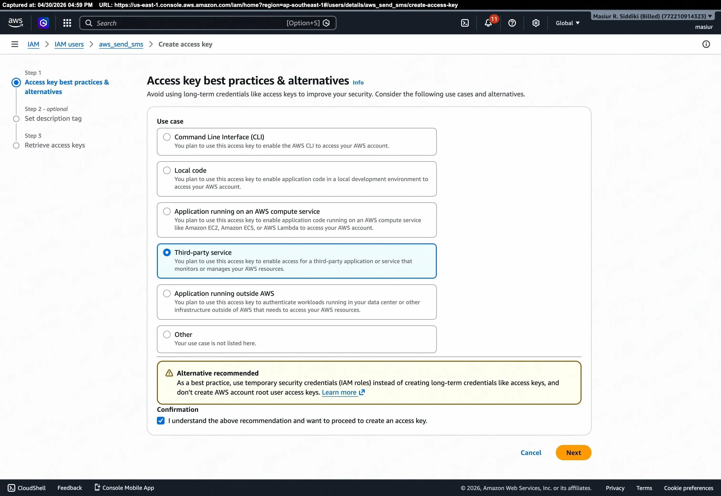 Access key use case – select Third-party service