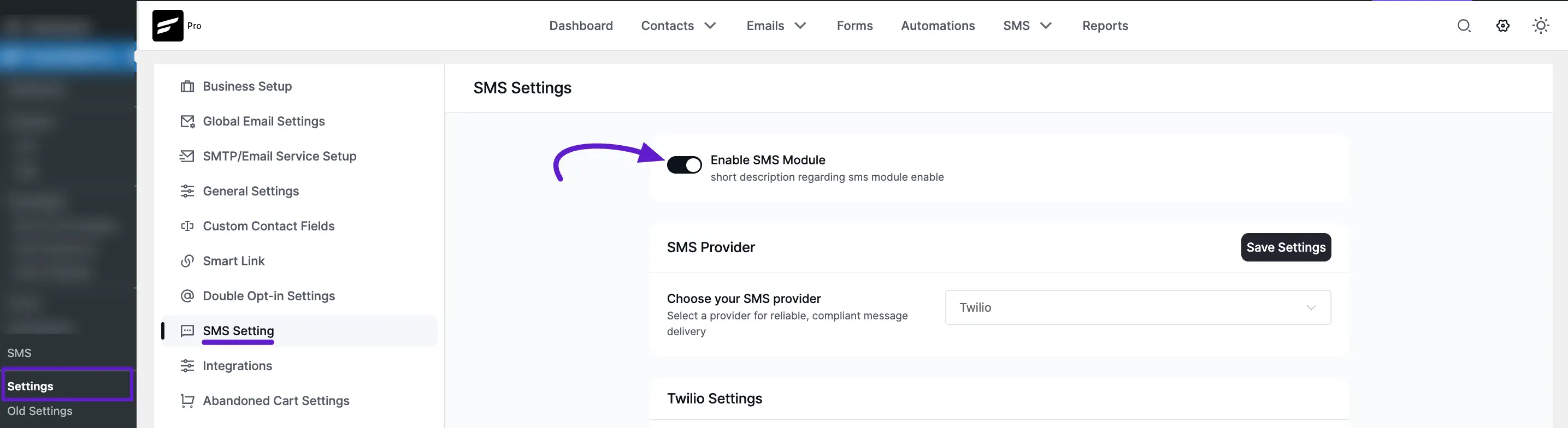 Enable SMS Module
